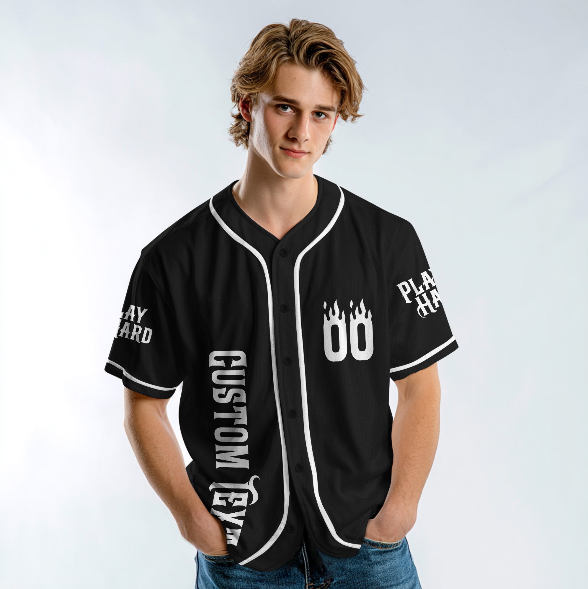 Play Hard Baseball - Custom Black and White Baseball Jersey