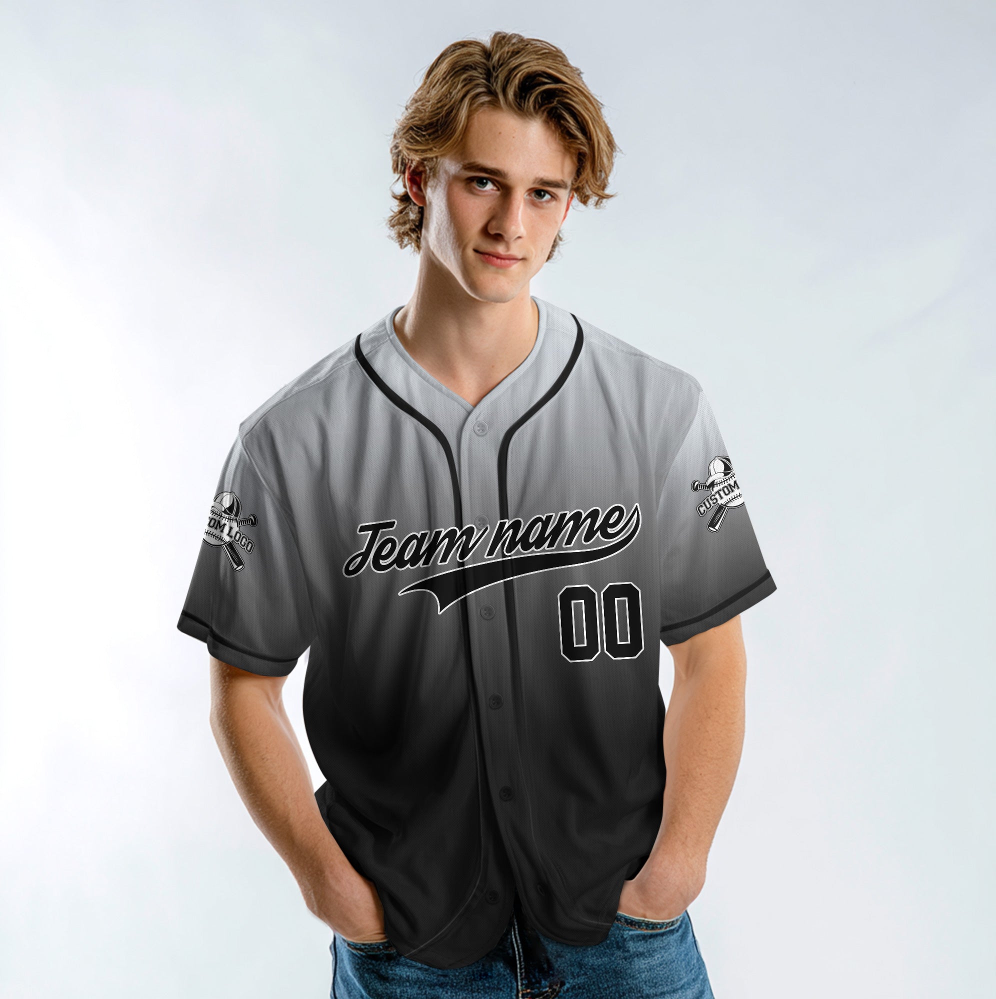 Watch Ya Mouth - Custom Gray and Black Gradient Baseball Jersey