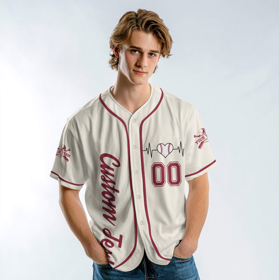 No Place Like Home - Custom Cream Red Baseball Jersey