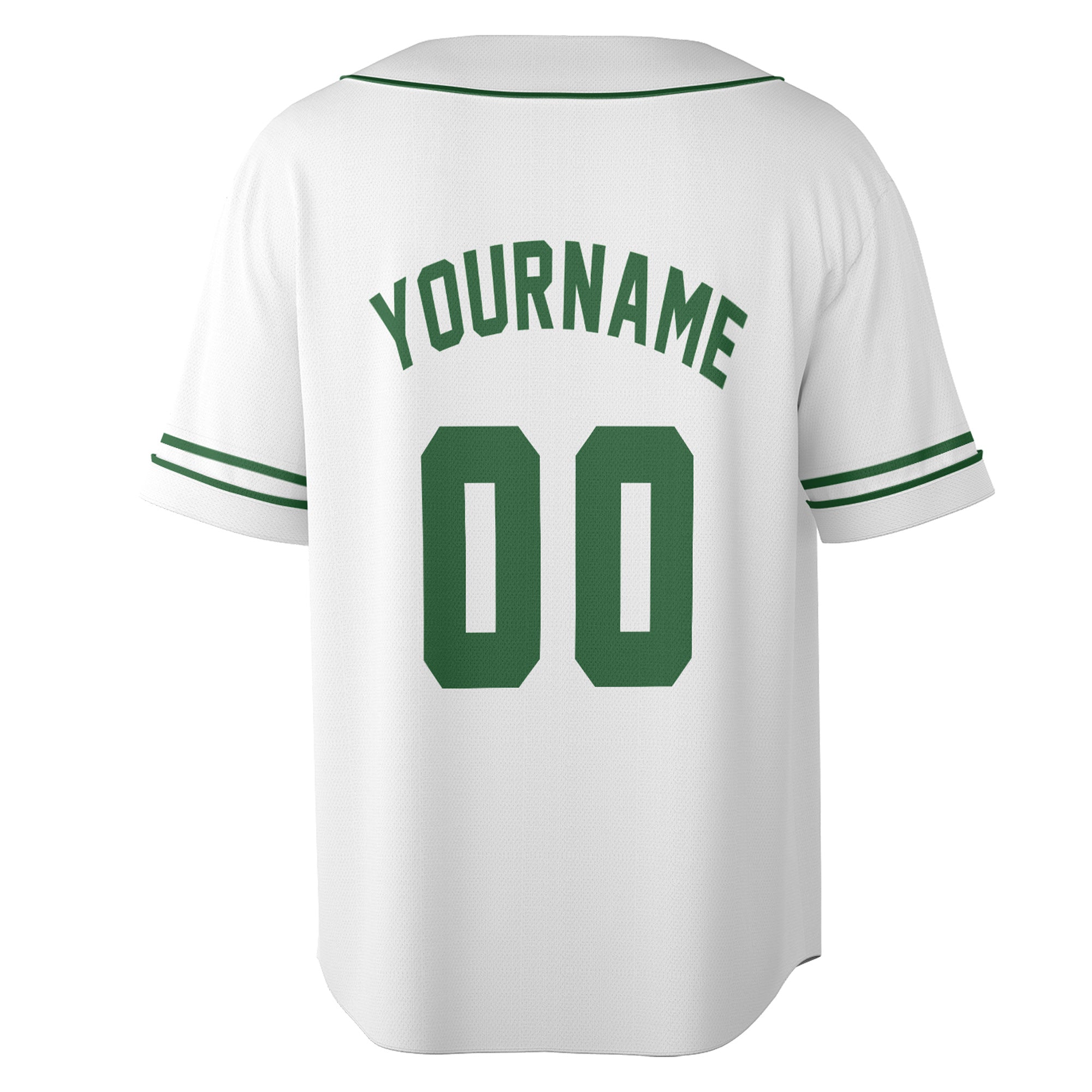 Custom White Baseball Jersey – Classic Green Trim Minimalist Edition