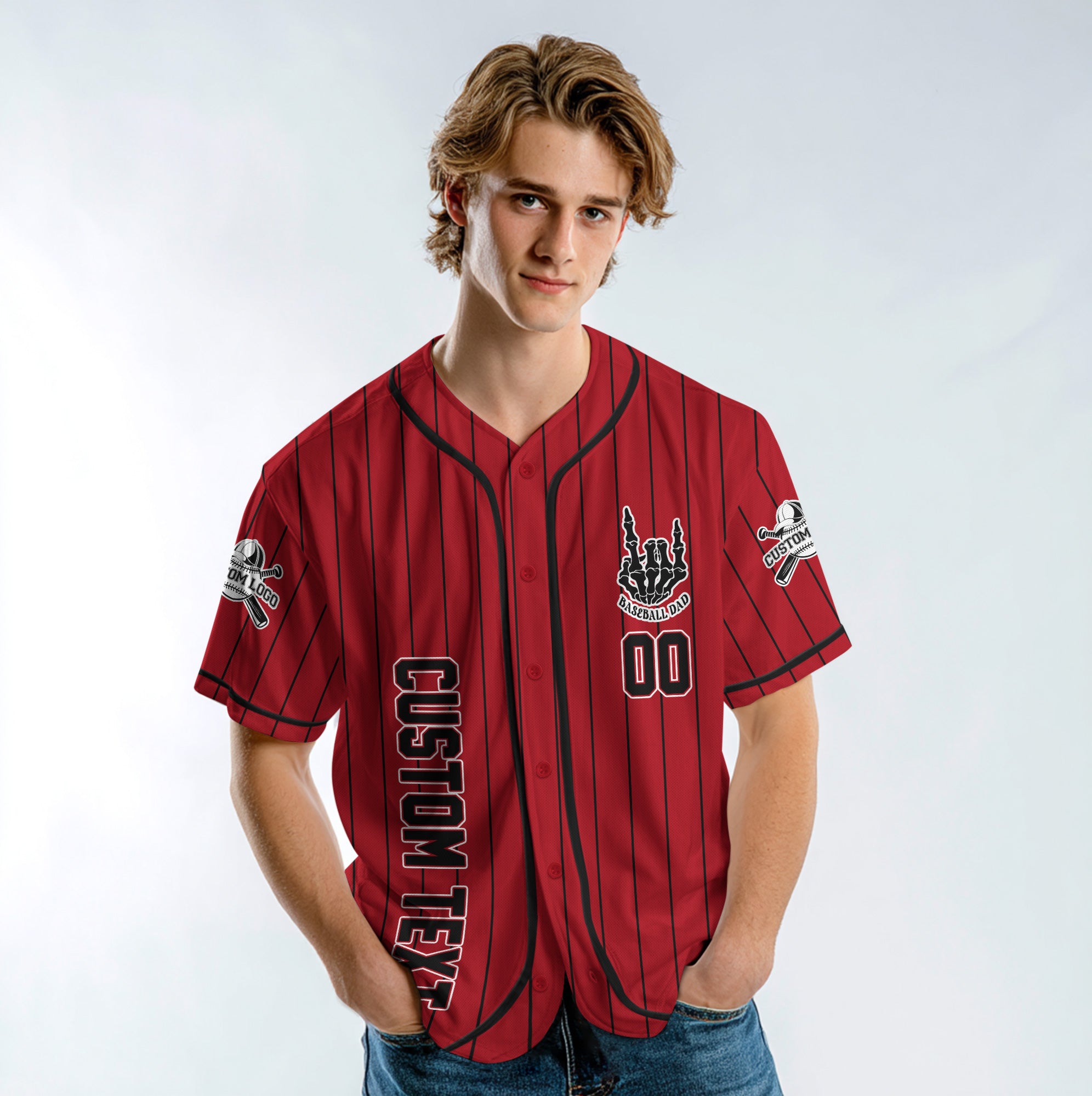 FATHERHOOD - Some Days I Rock It, Some Days It Rocks Me, Either Way We're Rockin - Custom Red Black Baseball Jersey