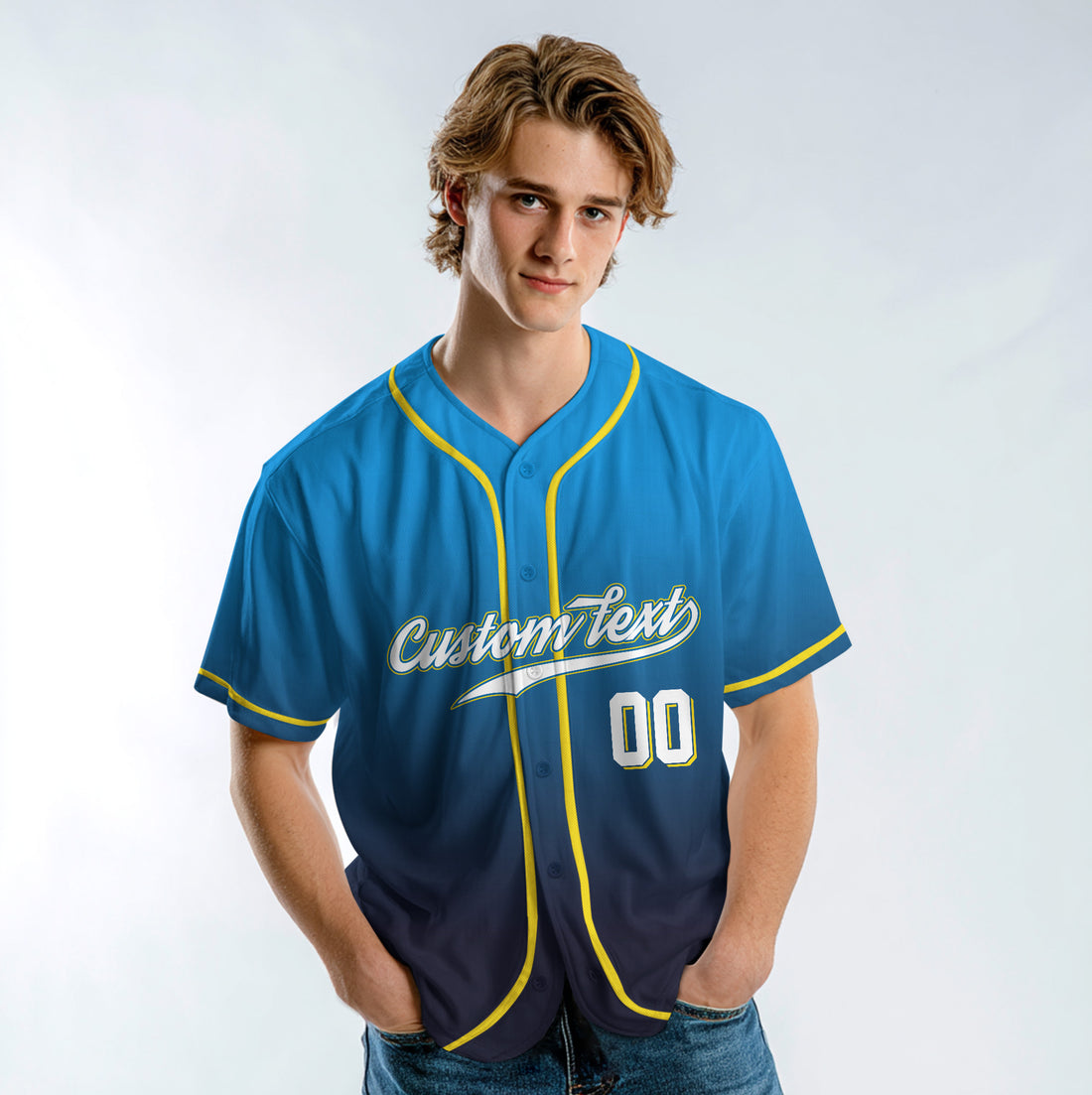 Double Slide - Custom Blue Black Gradient Baseball Jersey