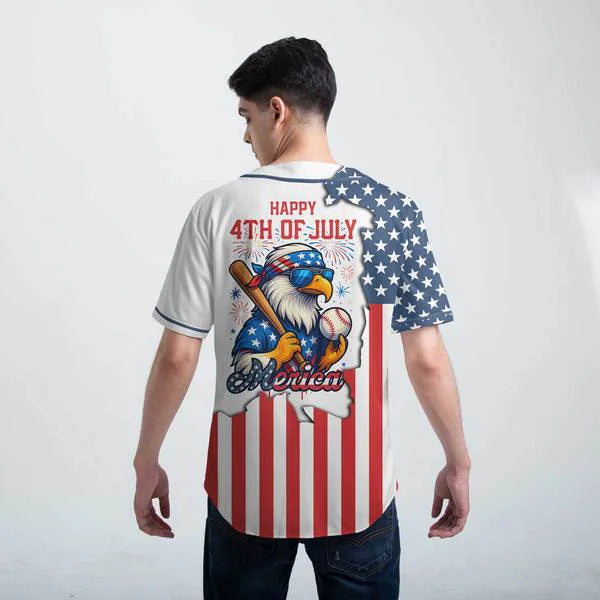 Merica Happy 4th Of July Baseball Jersey Shirt - Baseball Jersey - Patriotic American Jersey