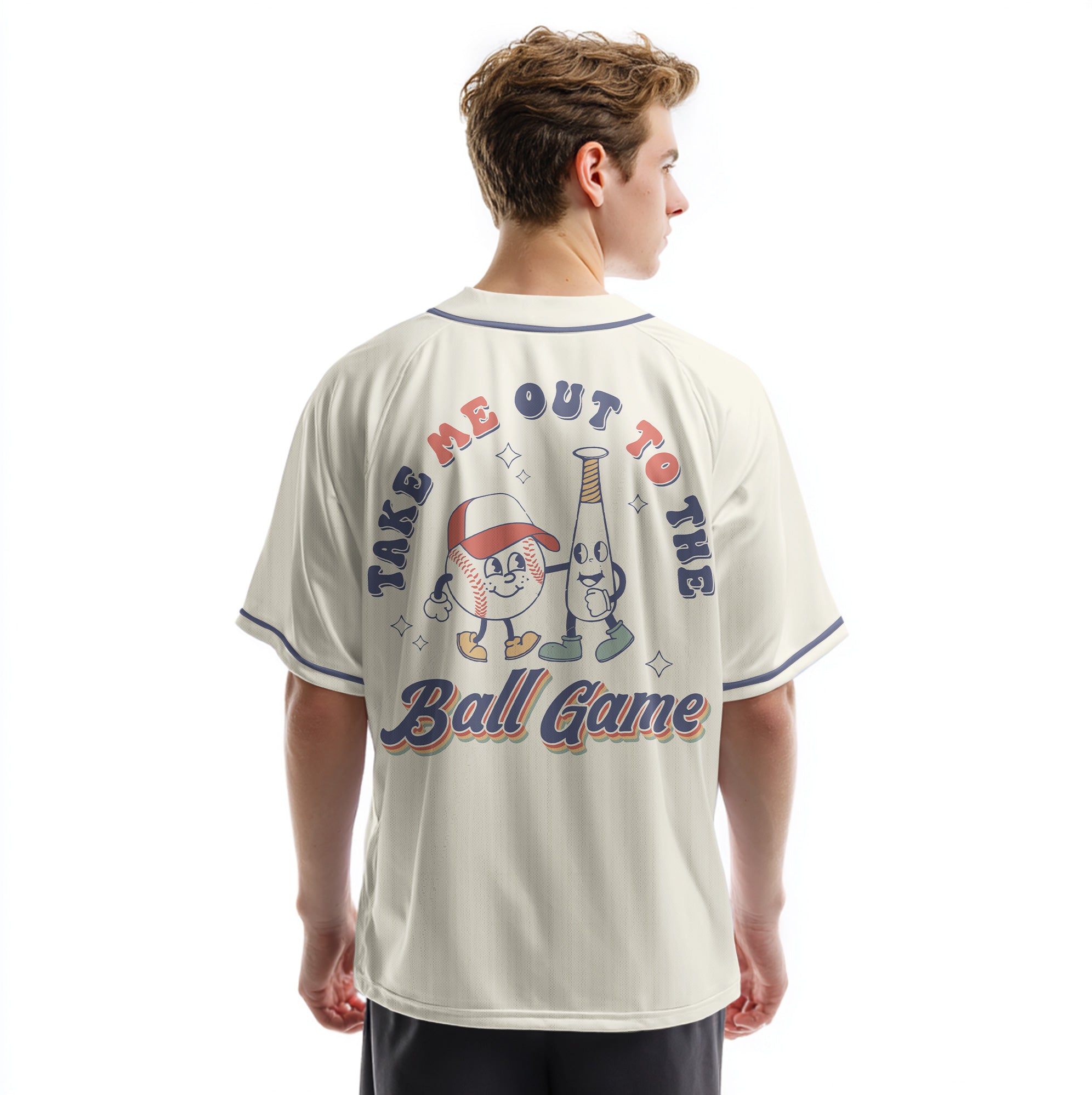 Take Me Out To The Ball Game - Custom Cream Navy Retro Baseball Jersey