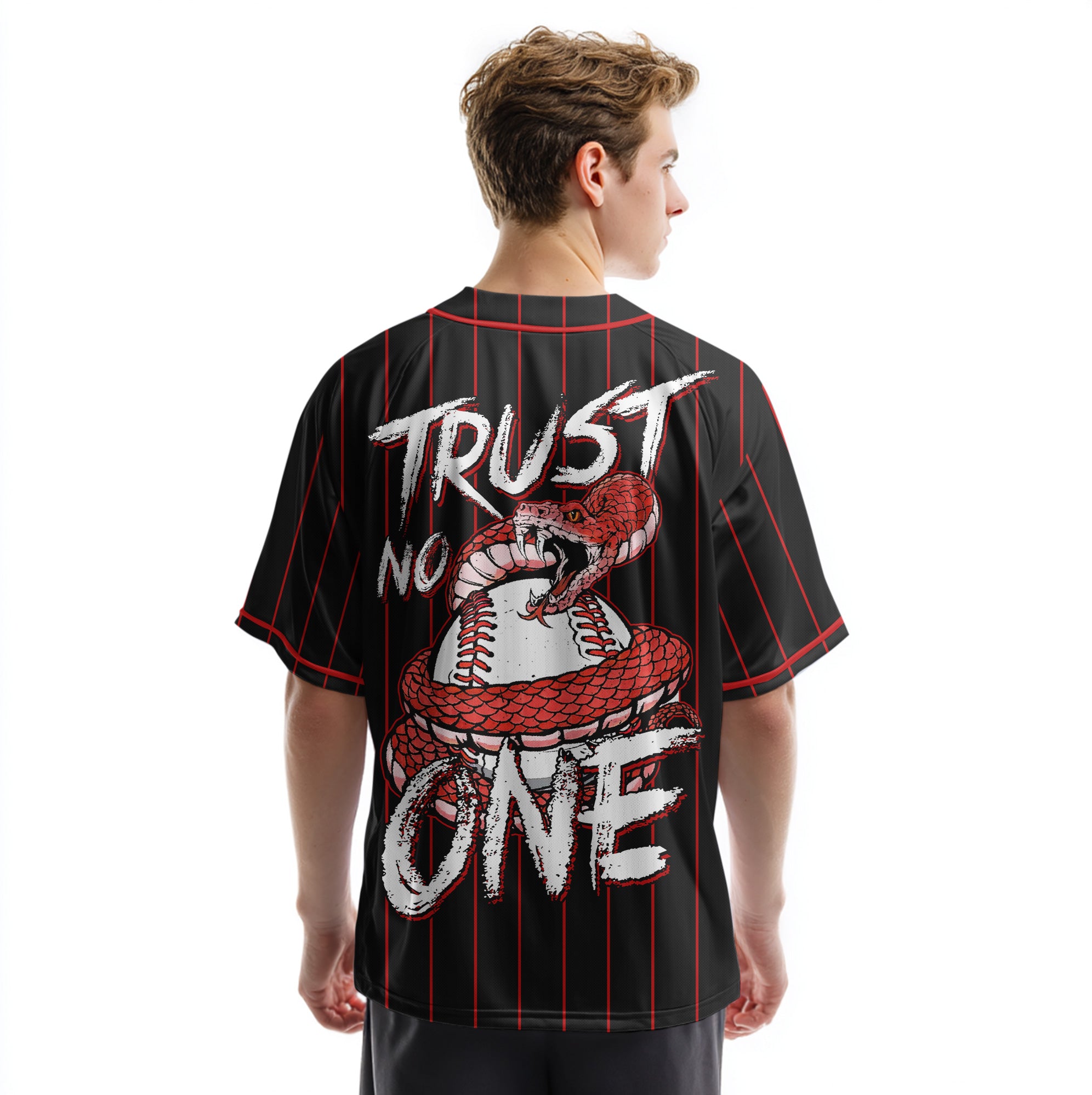 Trust No One - Custom Black Red Baseball Jersey