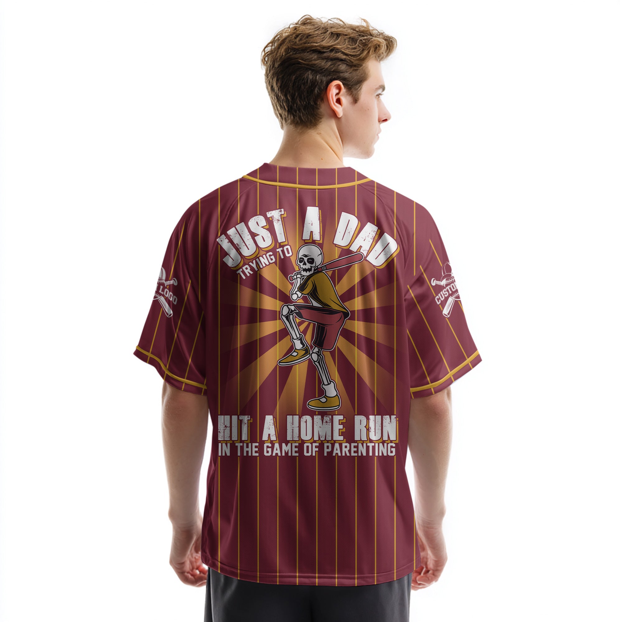 A Dad Trying To Hit A Home Run - Custom Red Gold Baseball Jersey