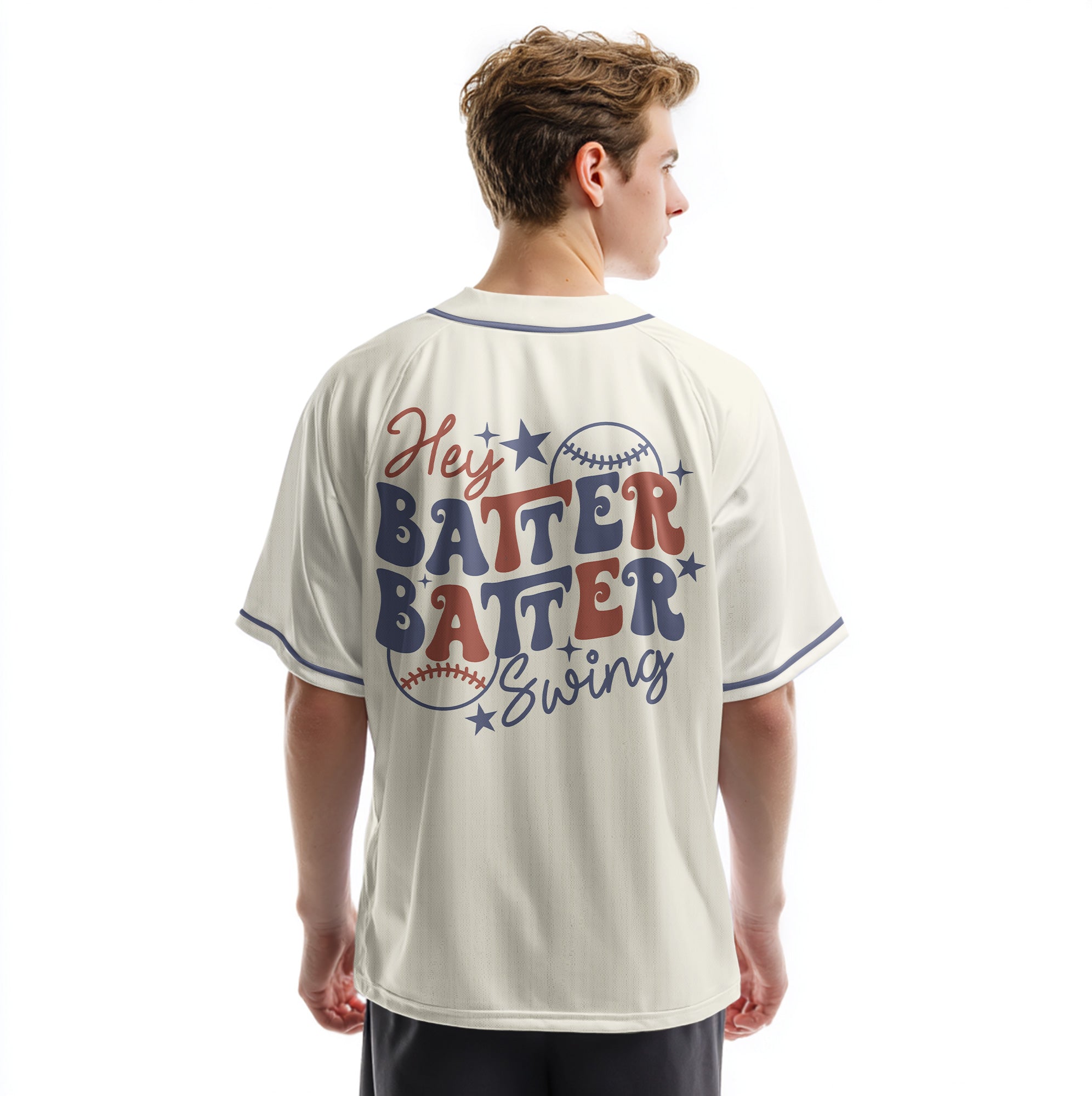 Hey Batter Batter Swing - Custom Cream Navy Baseball Jersey
