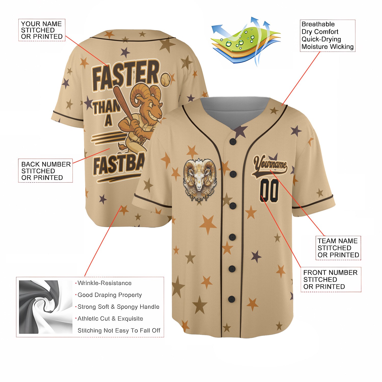Aries Zodiac Baseball Jersey – Beige Rush “Faster Than a Fastball” Edition