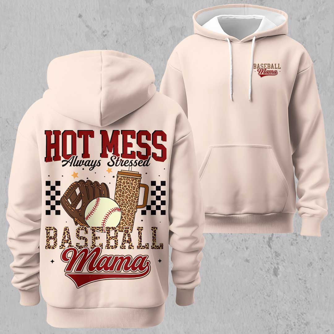Hot Mess Always Stressed - All Over Print Baseball Hoodie