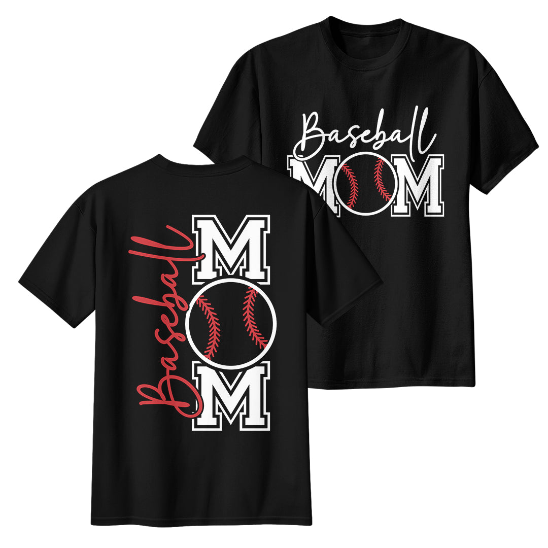 Baseball Mom - White and Black Baseball T-Shirt