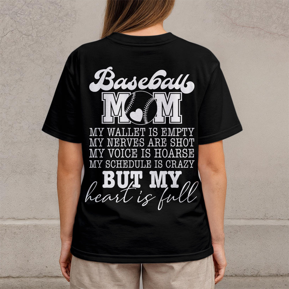 Baseball Mom With A Full Heart - White and Black Baseball T-Shirt