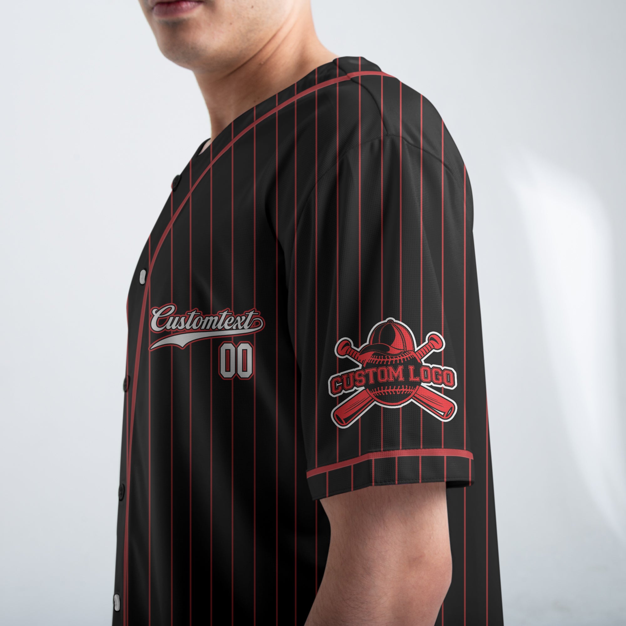 Custom Black Red Pinstripes Baseball Jersey - Built Different