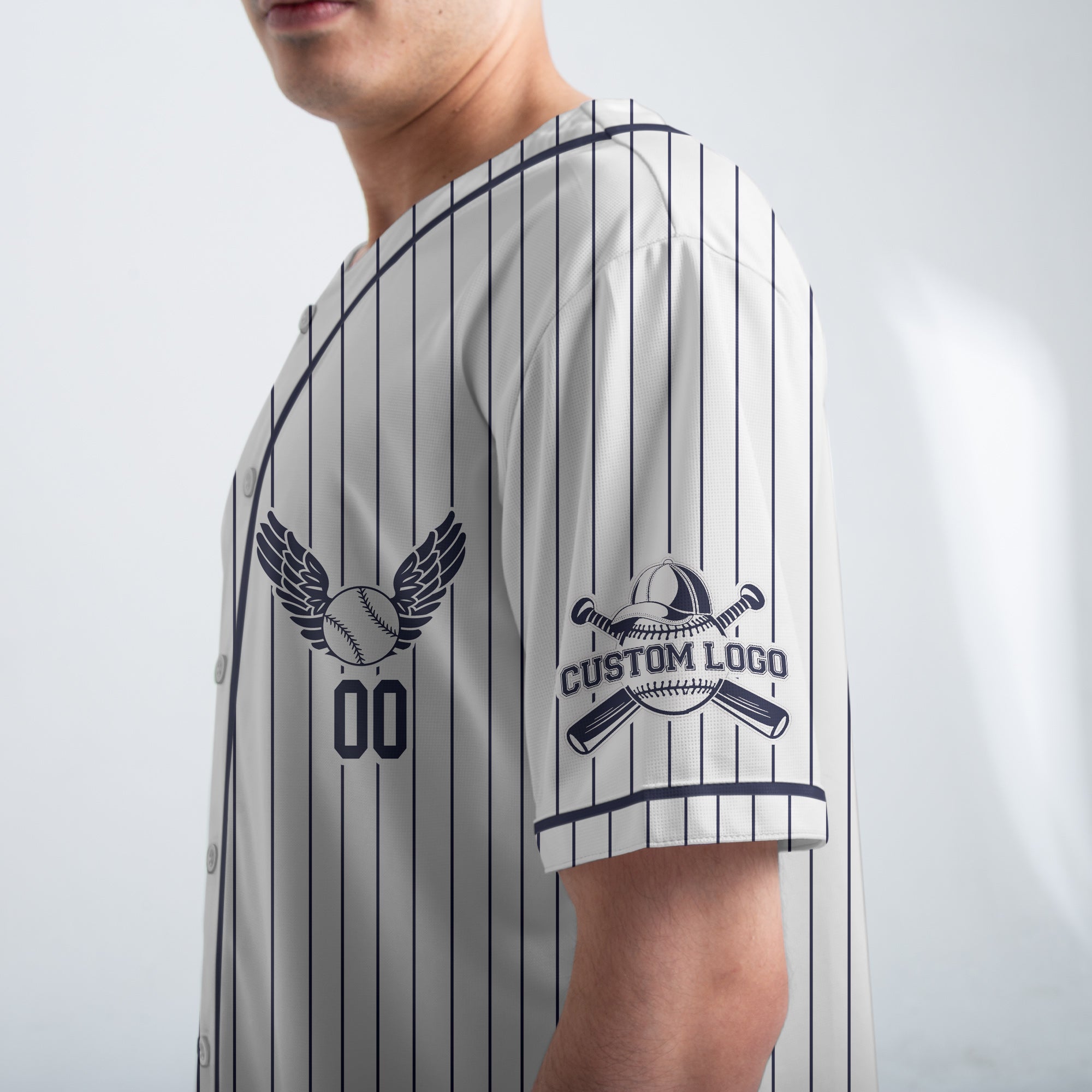 Custom White Navy Pinstripes Baseball Jersey - Just Blessed