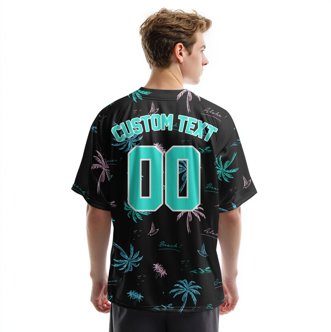 Custom Hawaii Neon Palm Tree Pattern Baseball Jersey
