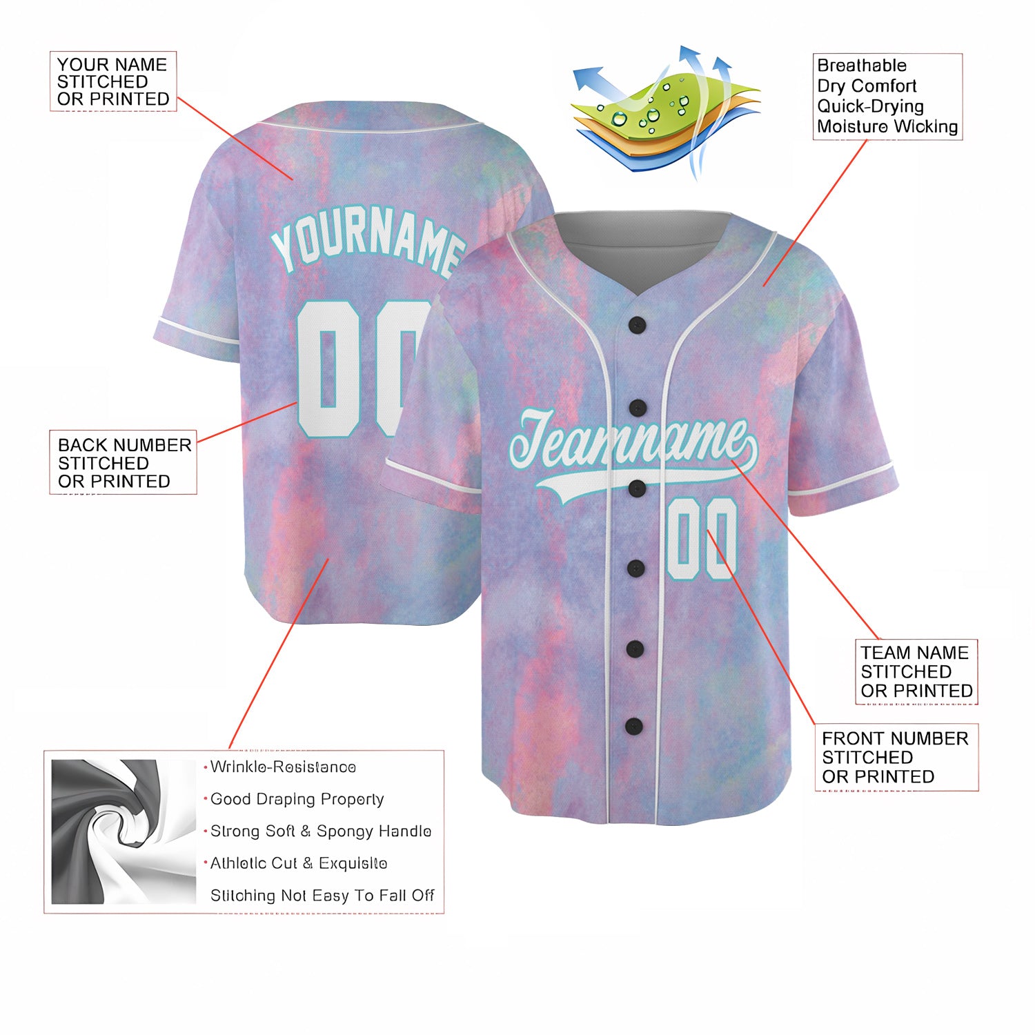 Custom Jersey Baseball – Watercolor Pastel Background