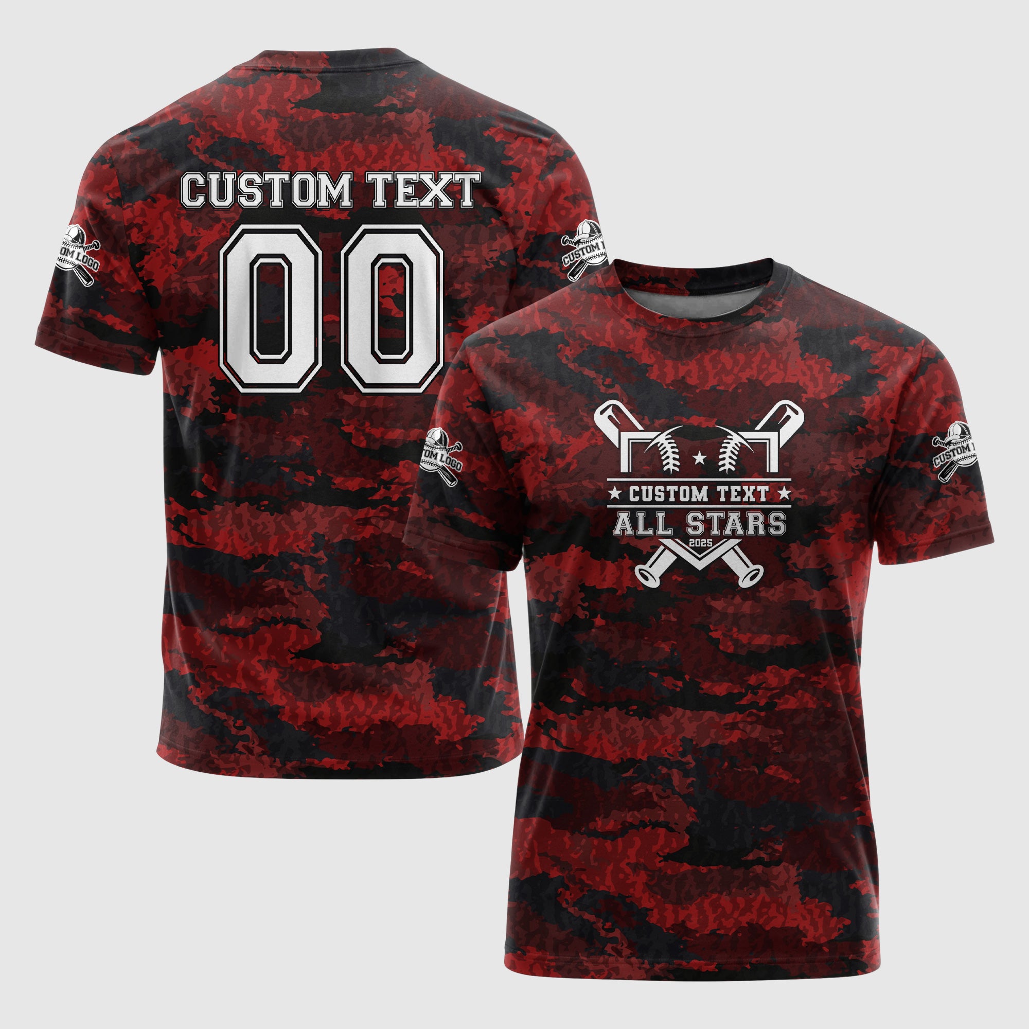 Custom All Over Print Red Camouflage Baseball T-Shirt - Baseball All-Star Game 2025