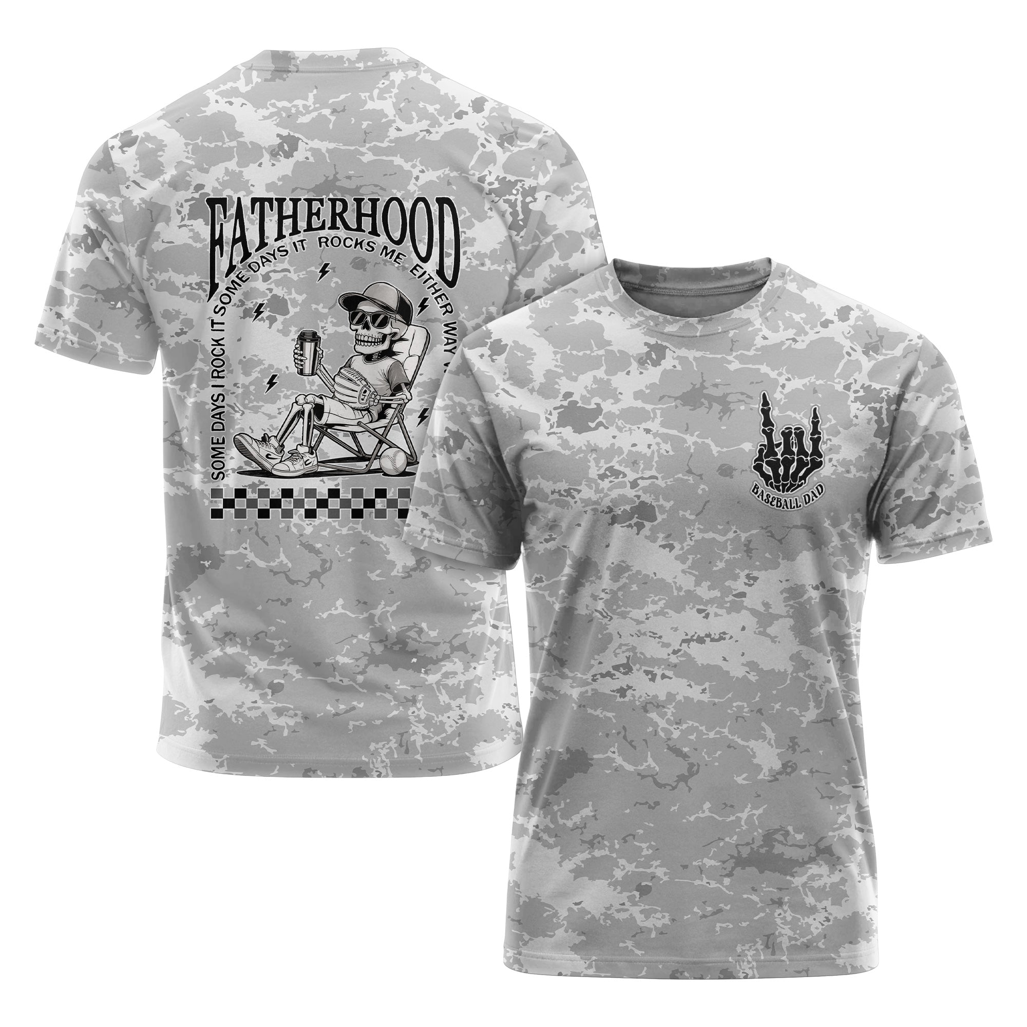 Fatherhood - Some Days I Rock It, Some Days It Rocks Me, Either Way We're Rockin All Over Print T-Shirt