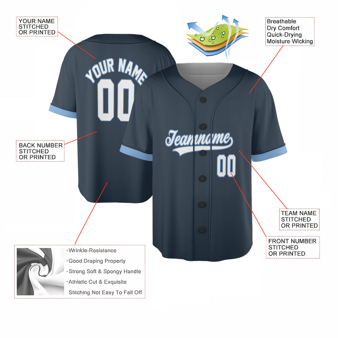 Midnight Blue Custom Jersey – Personalized Name & Logo in Cool Ice Trim