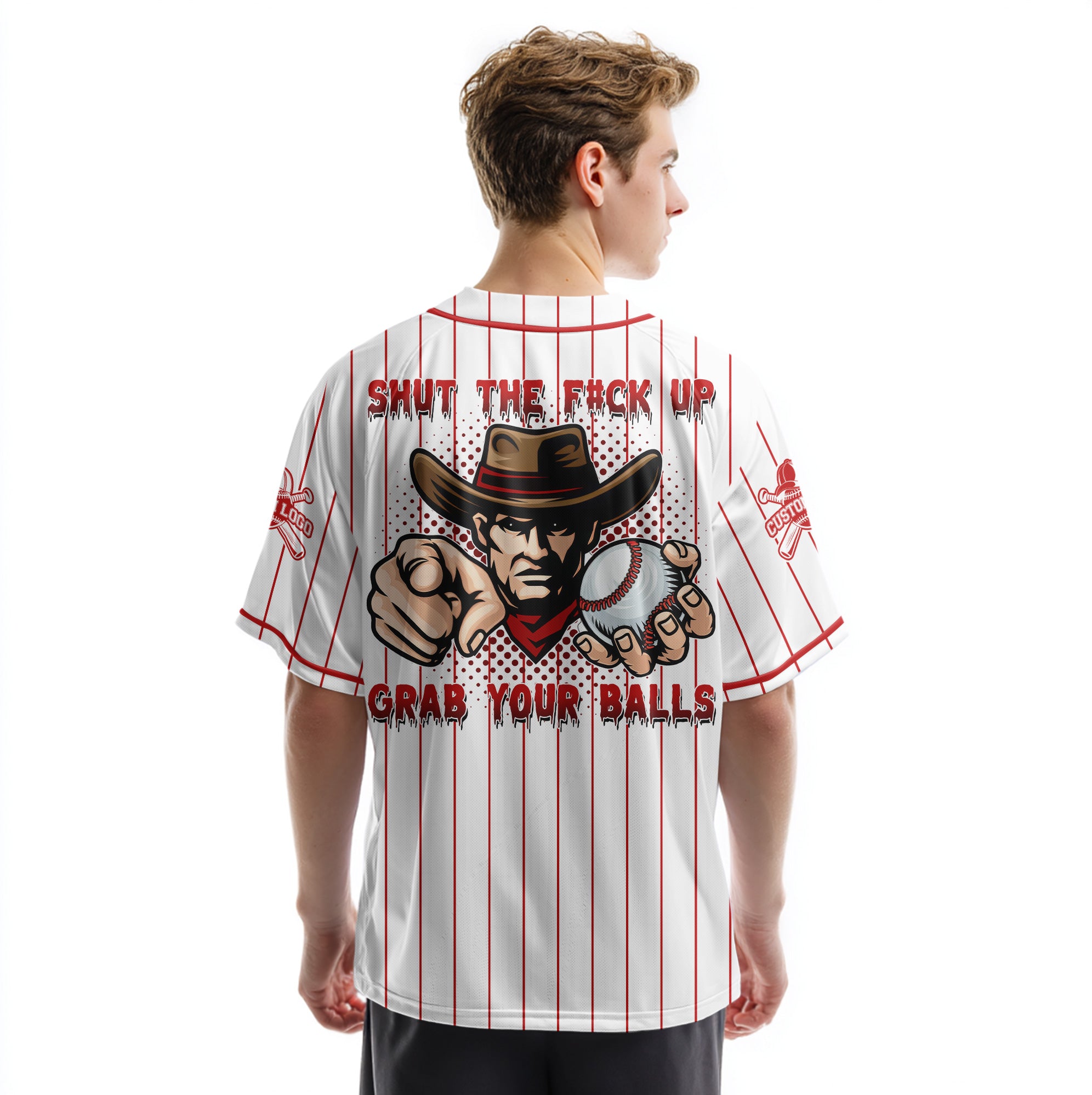 Custom Red Striped Baseball Jersey - Go Grab Your Balls