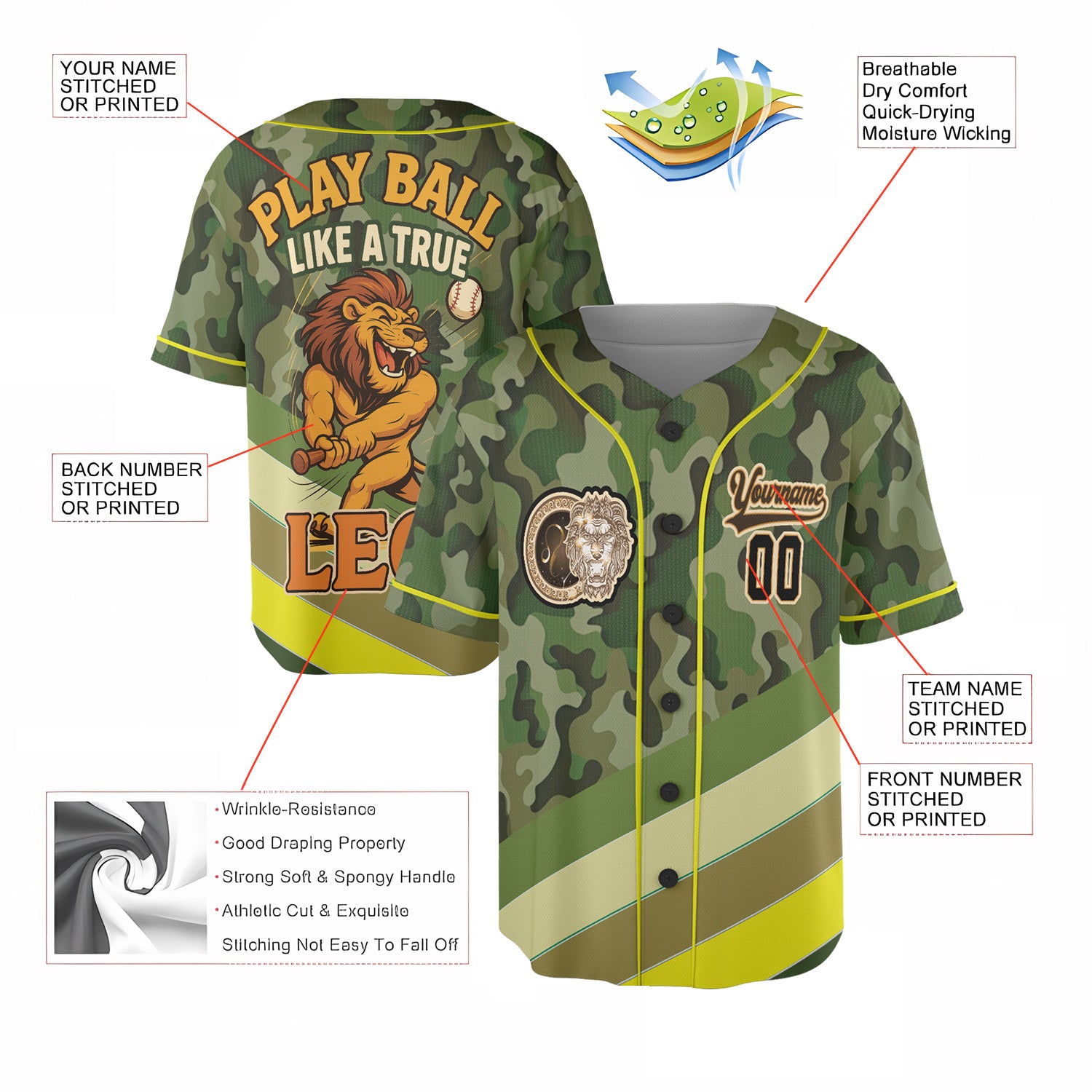 Leo Zodiac Baseball Jersey – Camouflage Wild Roar Edition