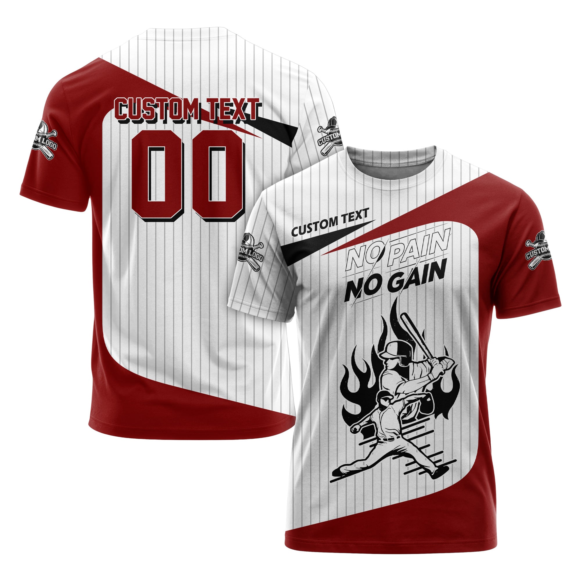 No Pain No Gain Custom All Over Print Baseball T-Shirt