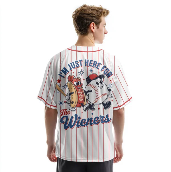 I'm just here for the Wieners - Personalized USA Baseball Jersey, Custom 4th of July Independence Day Patriotic