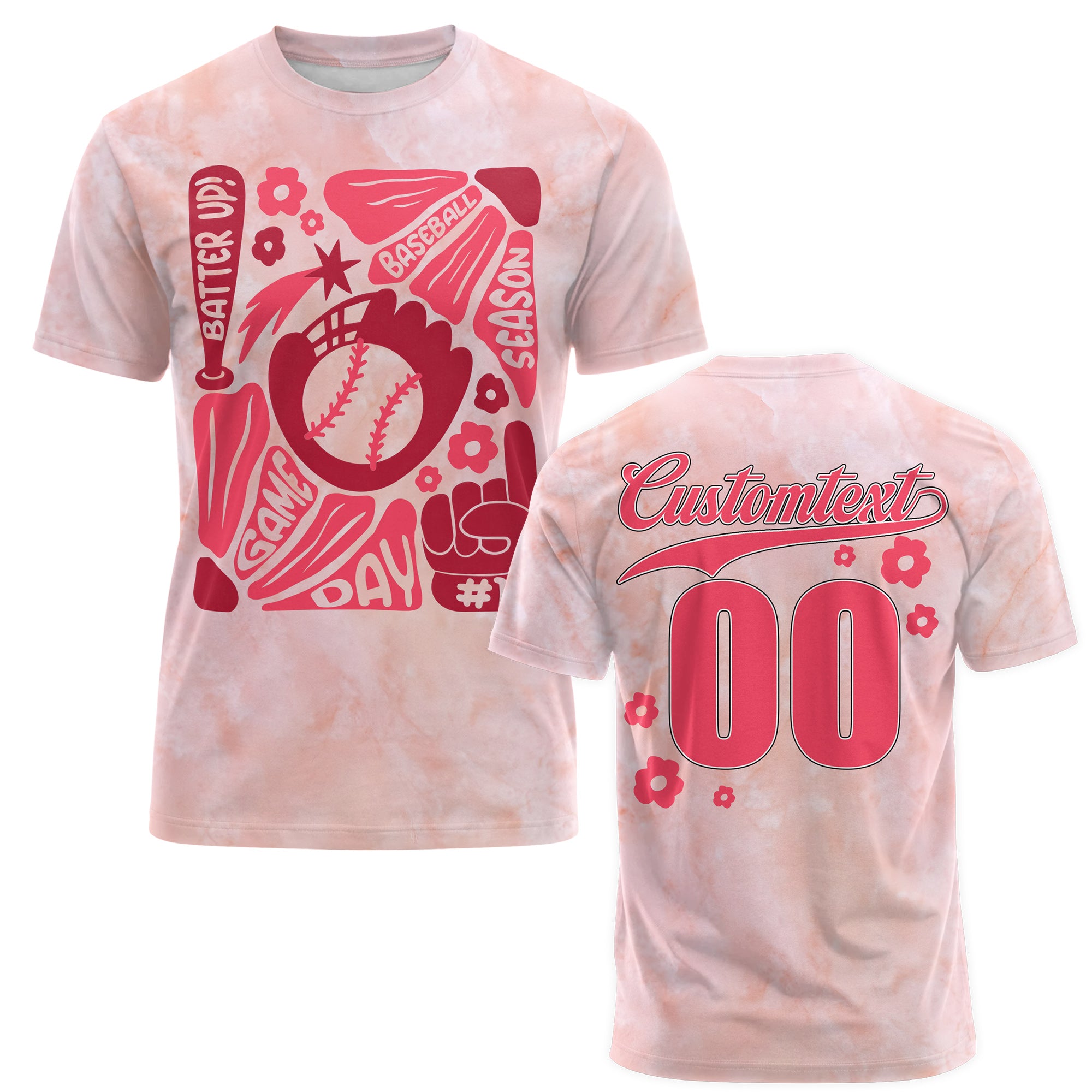 Pink Baseball Season Custom All Over Print Baseball T-Shirt