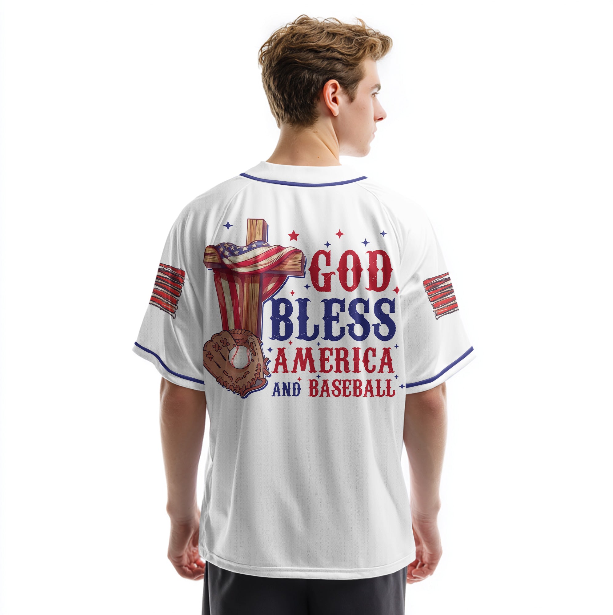 God Bless America And Baseball - Custom 4th of July Baseball Jersey