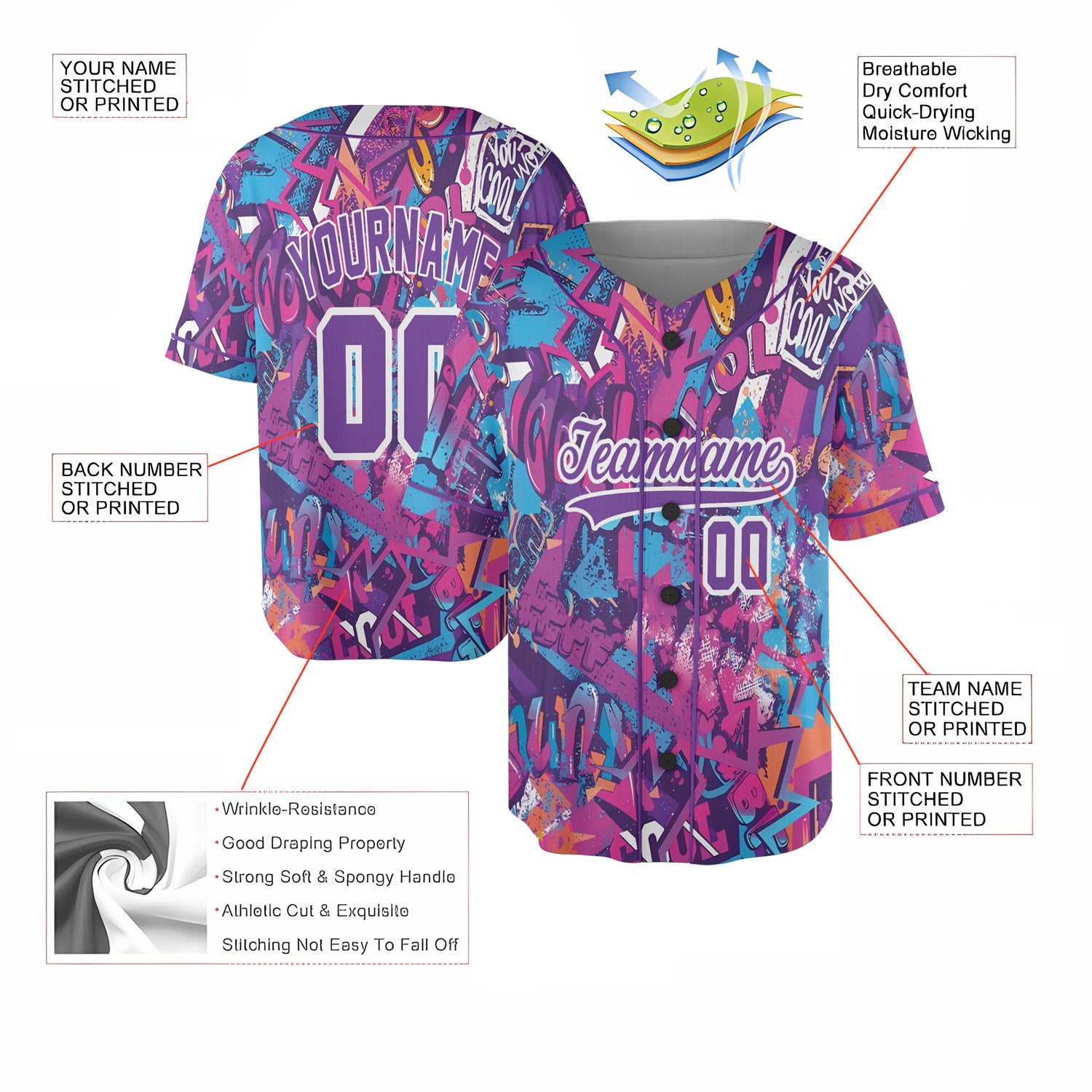 Custom Baseball Jersey - Graffiti Street Pop Art