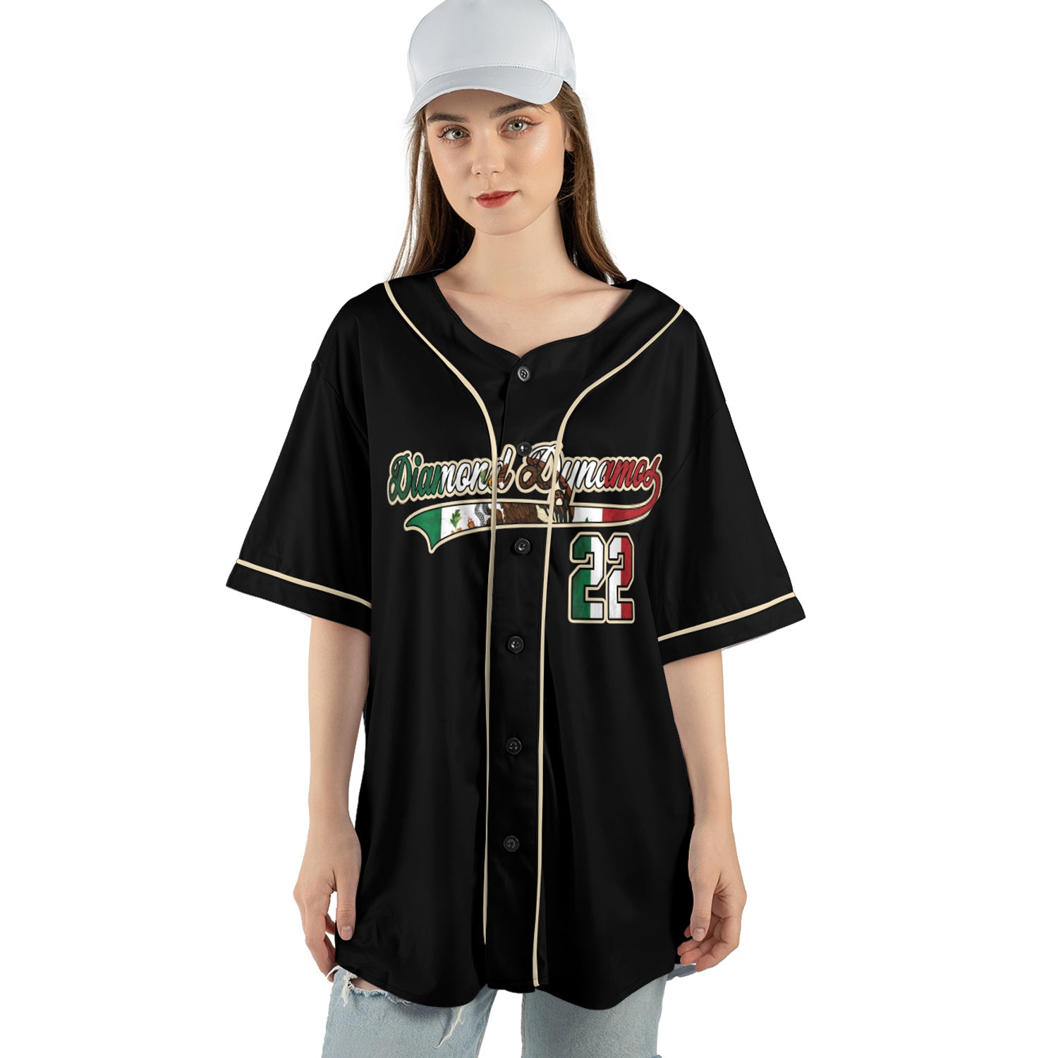 Custom Black Cream Baseball Jersey – Mexican Flag Number Detail, 3D Heritage Design