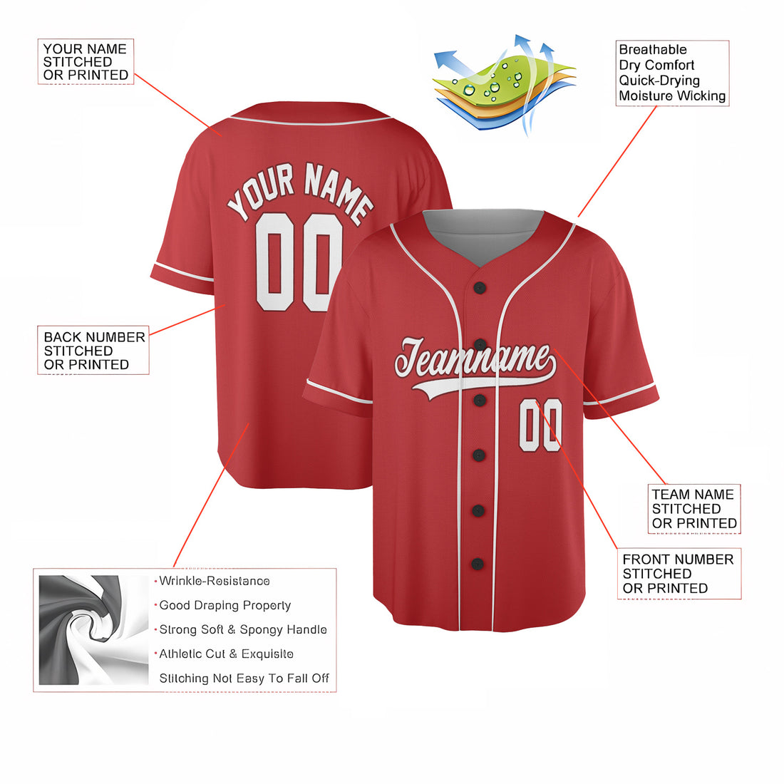 Crimson Legacy – Custom Name & Logo Baseball Jersey