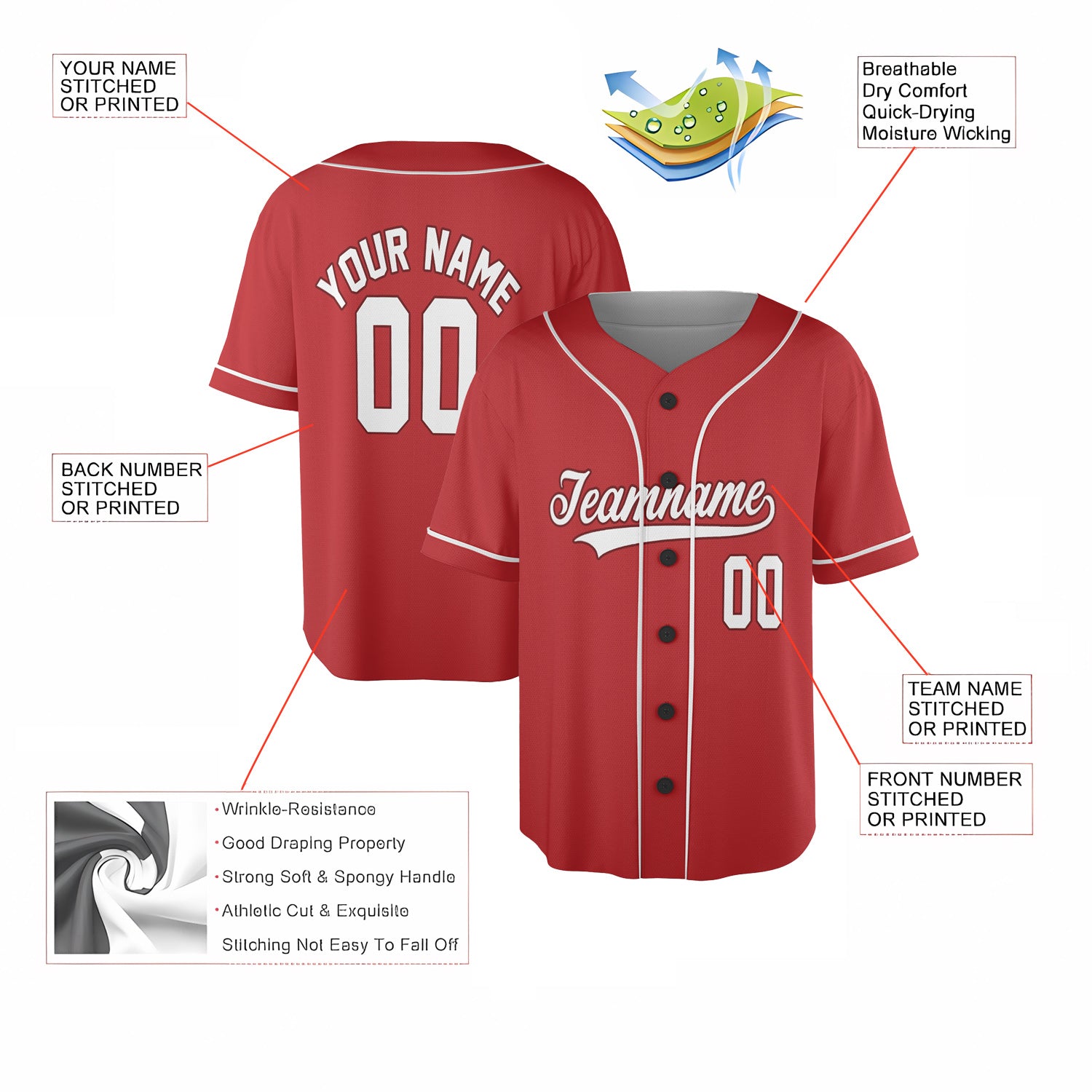 Crimson Legacy – Custom Name & Logo Baseball Jersey