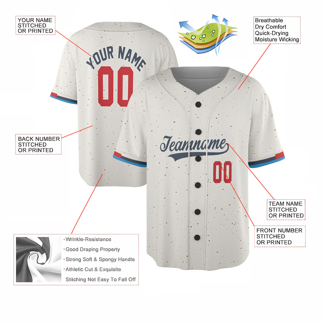 Speckled Cream Custom Jersey – Personalized Name & Logo on Retro-Inspired Classic