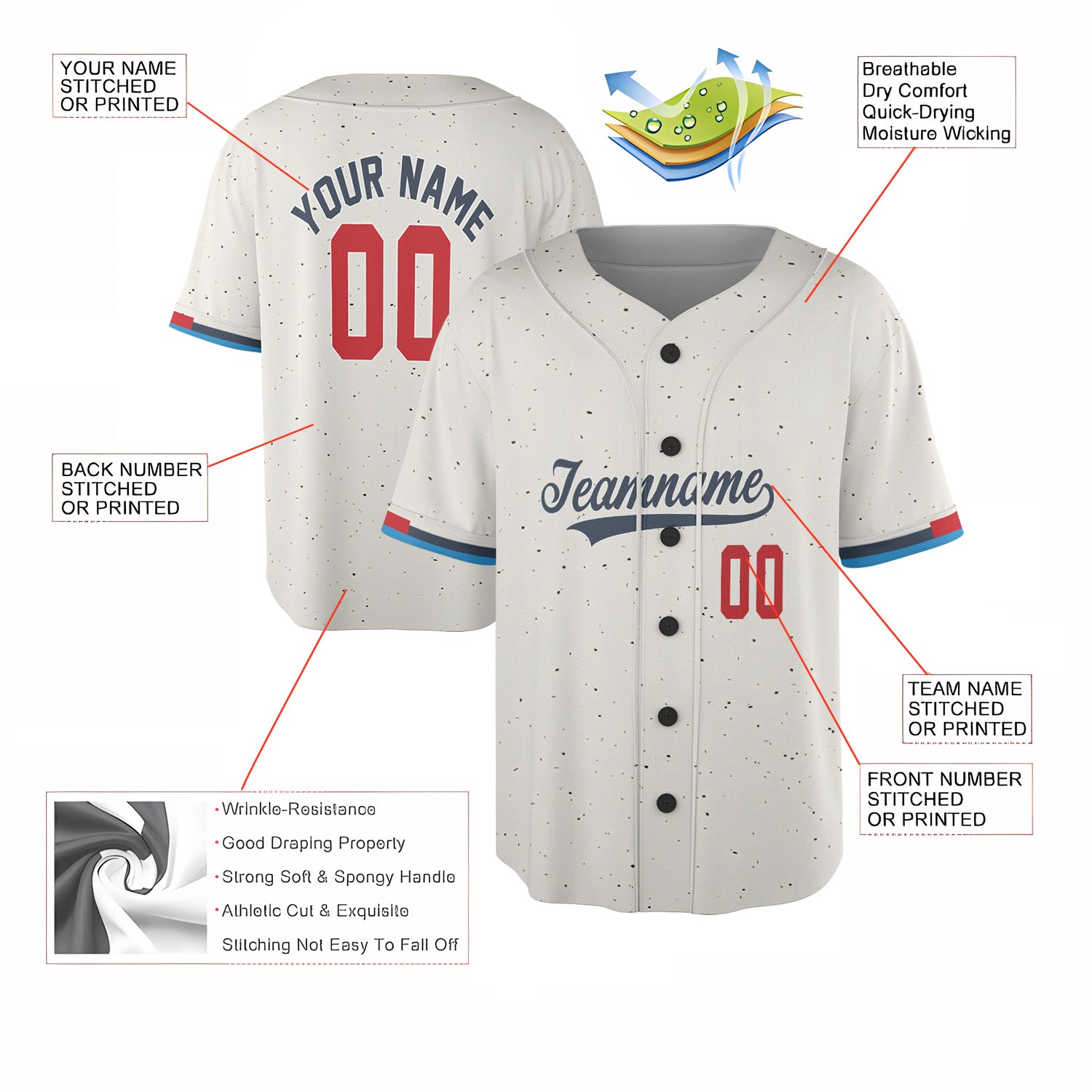 Speckled Cream Custom Jersey – Personalized Name & Logo on Retro-Inspired Classic