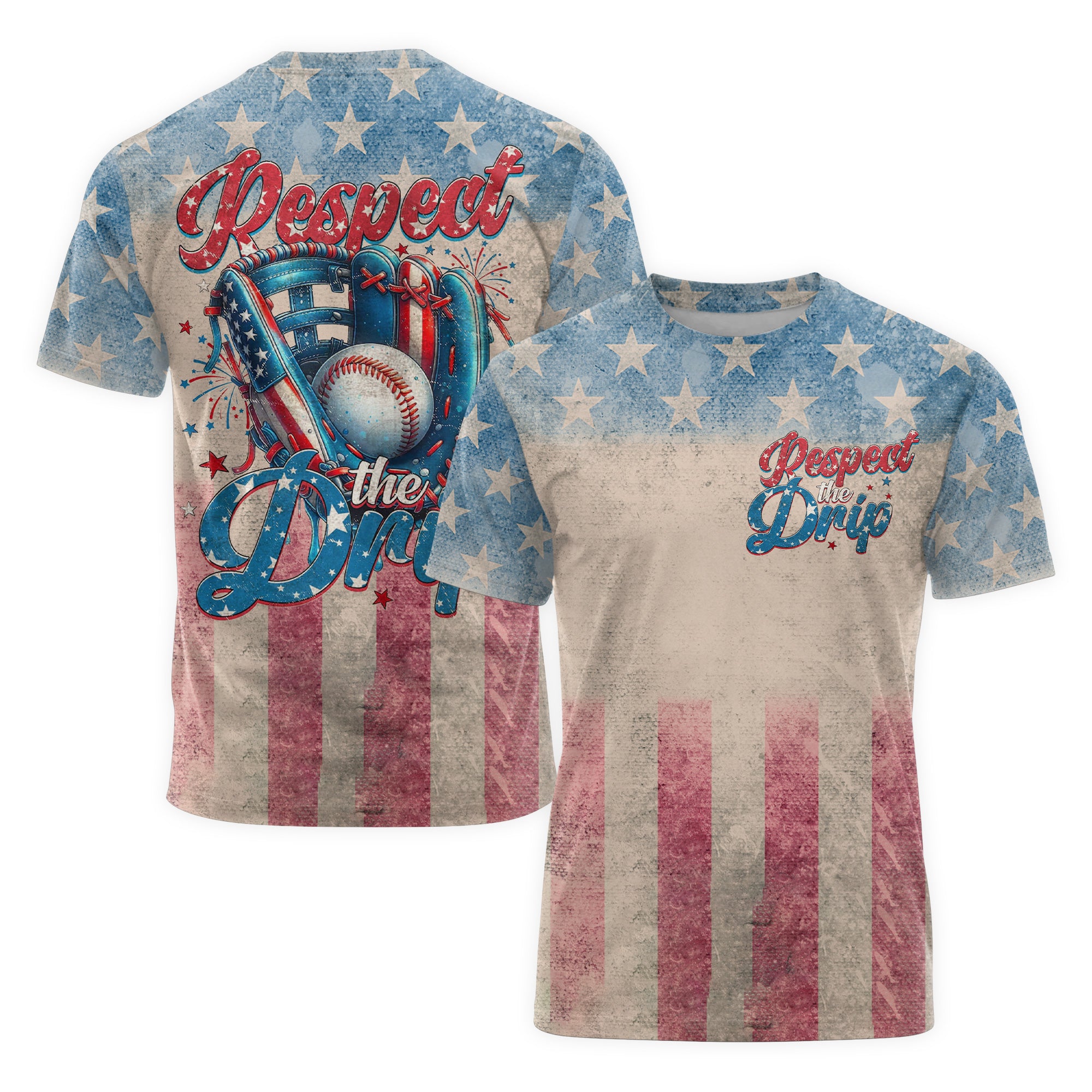 Respect The Drip All Over Print Fourth Of July T-Shirt