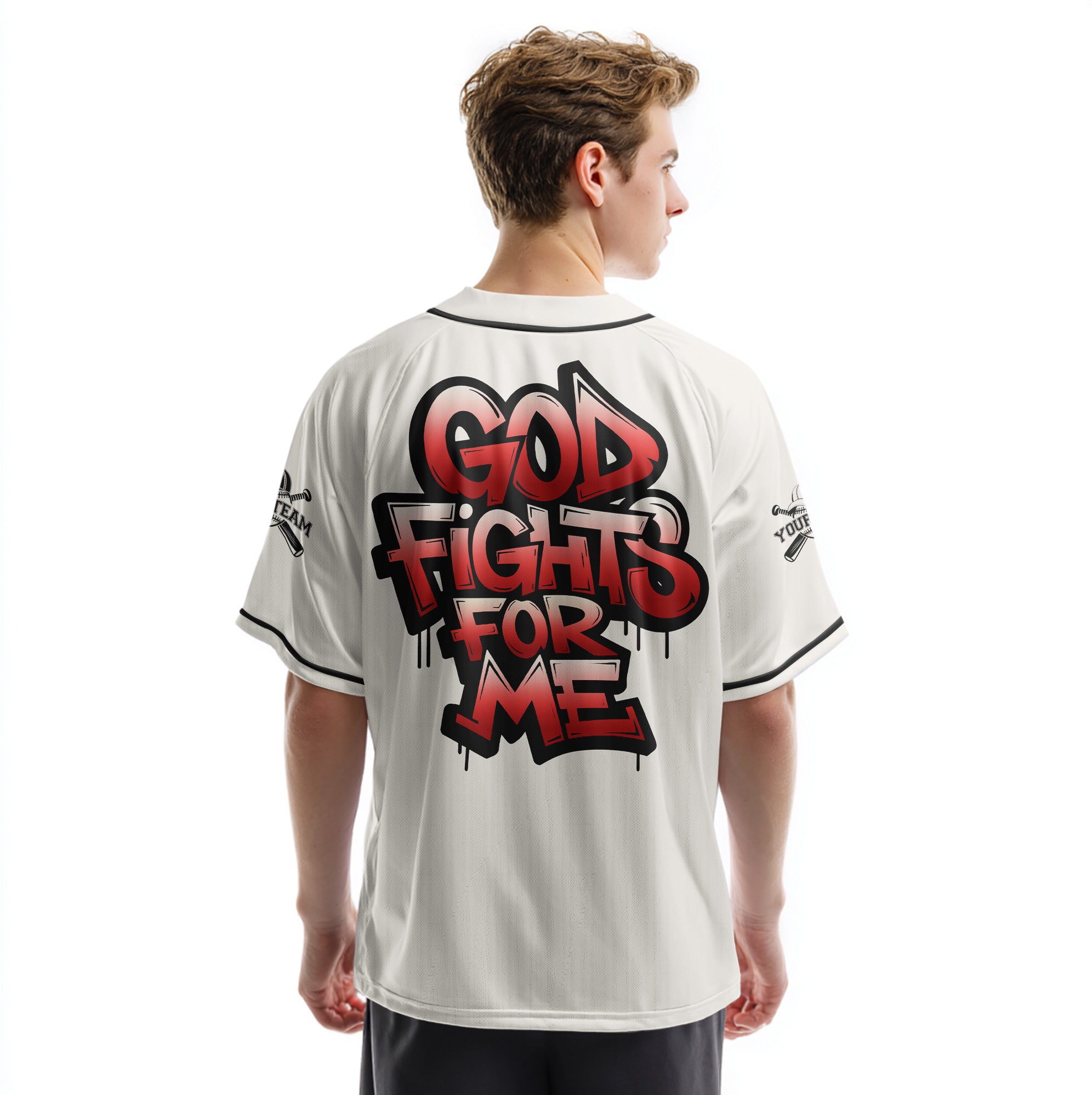God Fights For Me - Custom Cream Baseball Jersey
