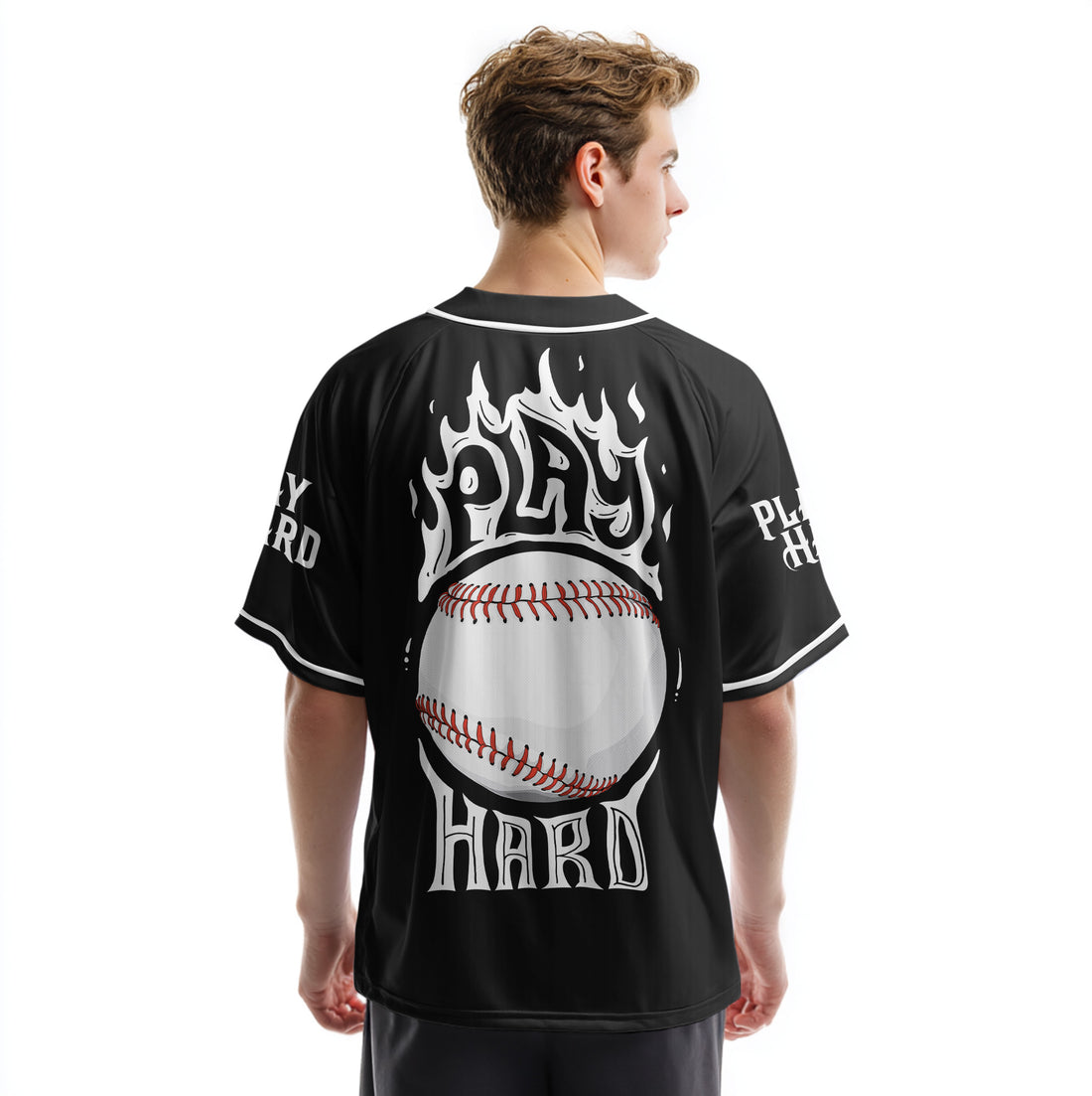 Play Hard Baseball - Custom Black and White Baseball Jersey