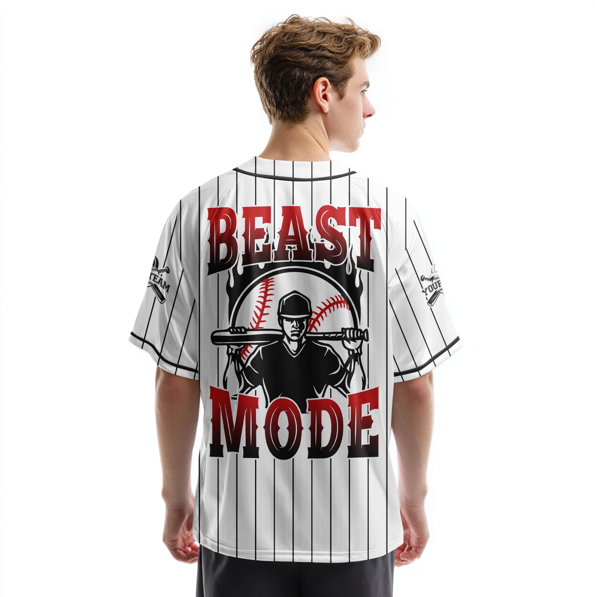 BEAST MODE - Custom White with Black Stripes Baseball Jersey