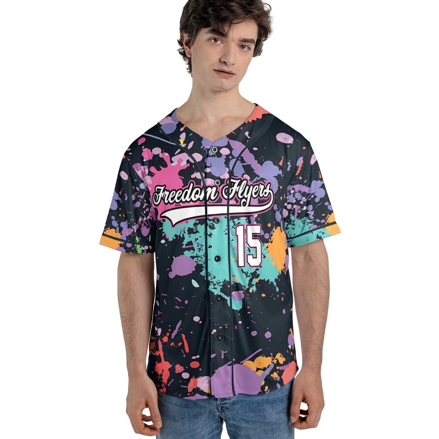 Custom Paint Splash Baseball Jersey – Multicolor Graffiti Style
