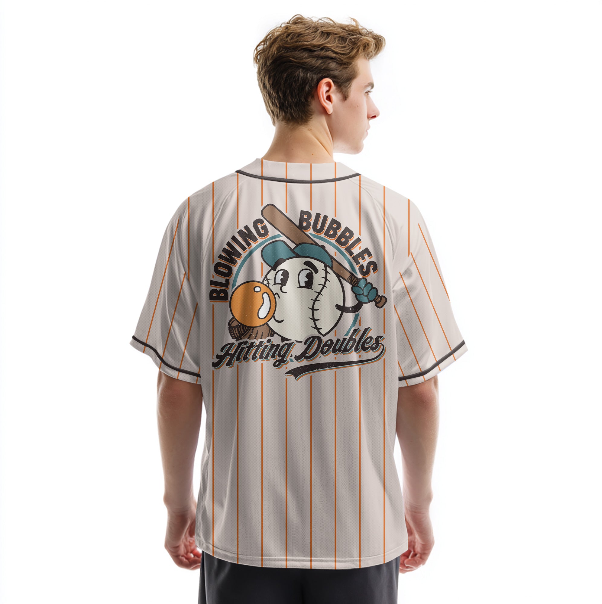 Blowing Bubbles Hitting Doubles - Custom Orange Stripes Baseball Jersey
