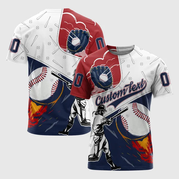 Custom Baseball 3D Tshirts Red Navy Baseball Shirts for Lovers - All Over Print