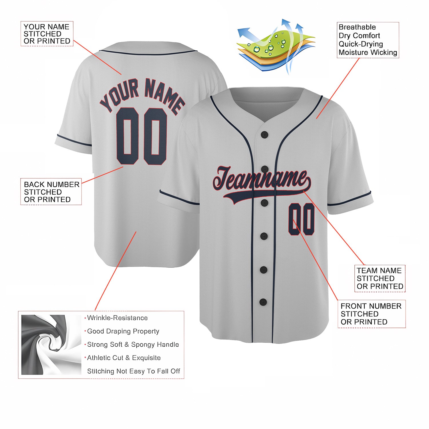 Steel Navy – Custom Name & Logo Baseball Jersey