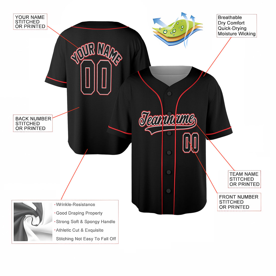 Midnight Flame – Custom Name & Logo Baseball Jersey