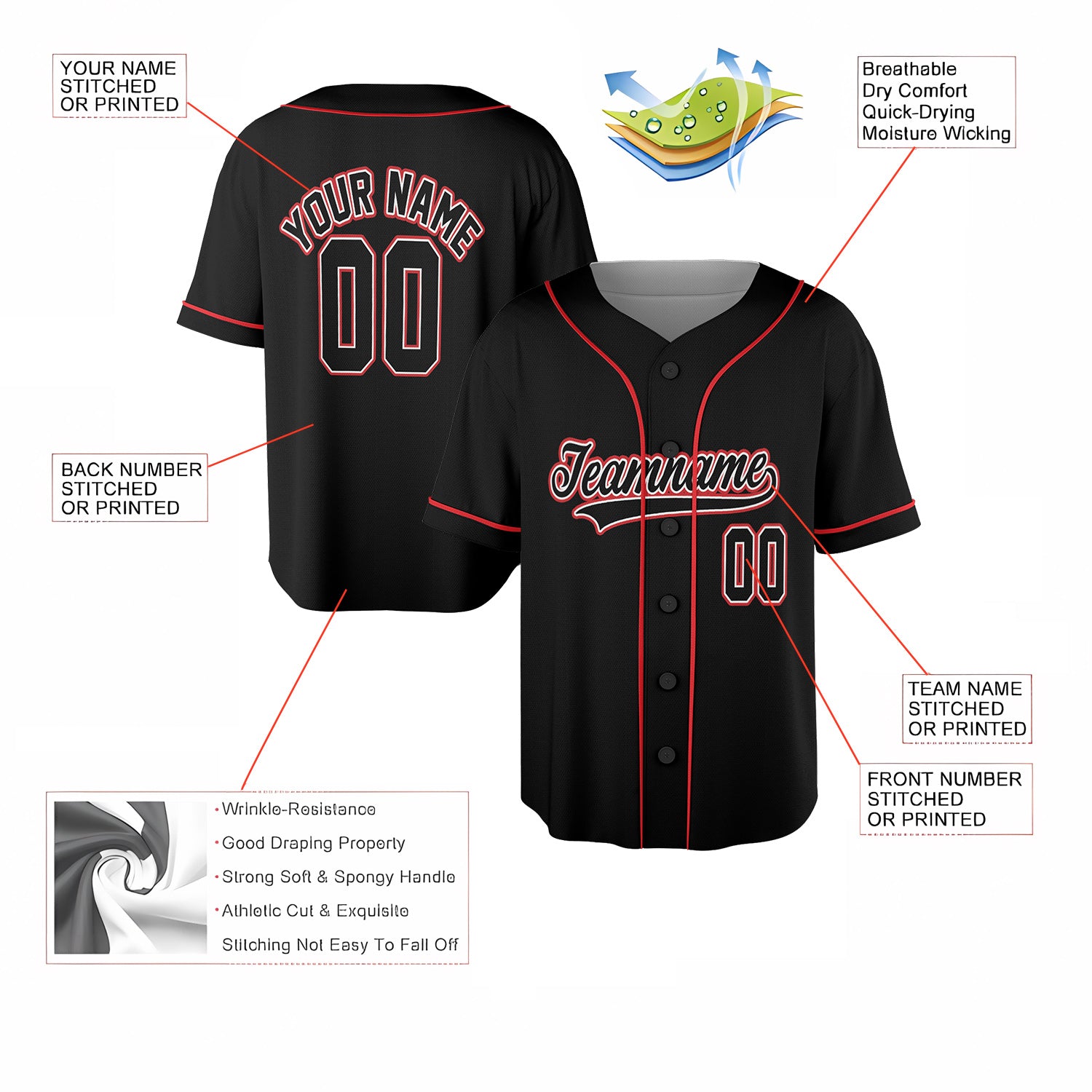 Midnight Flame – Custom Name & Logo Baseball Jersey