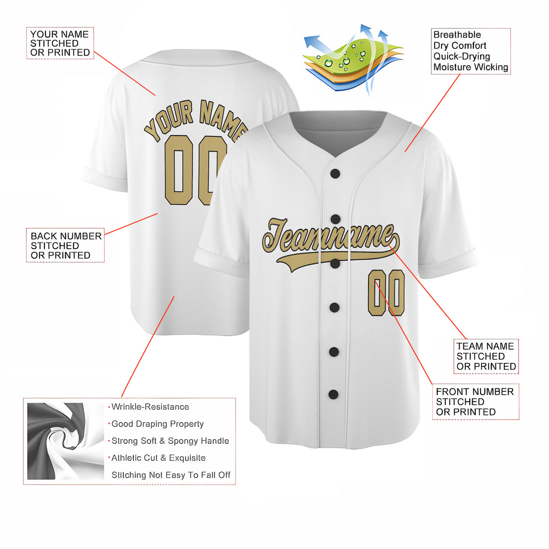 Gold Script Custom Jersey – Classic White with Personalized Name & Logo for Elite Team Identity