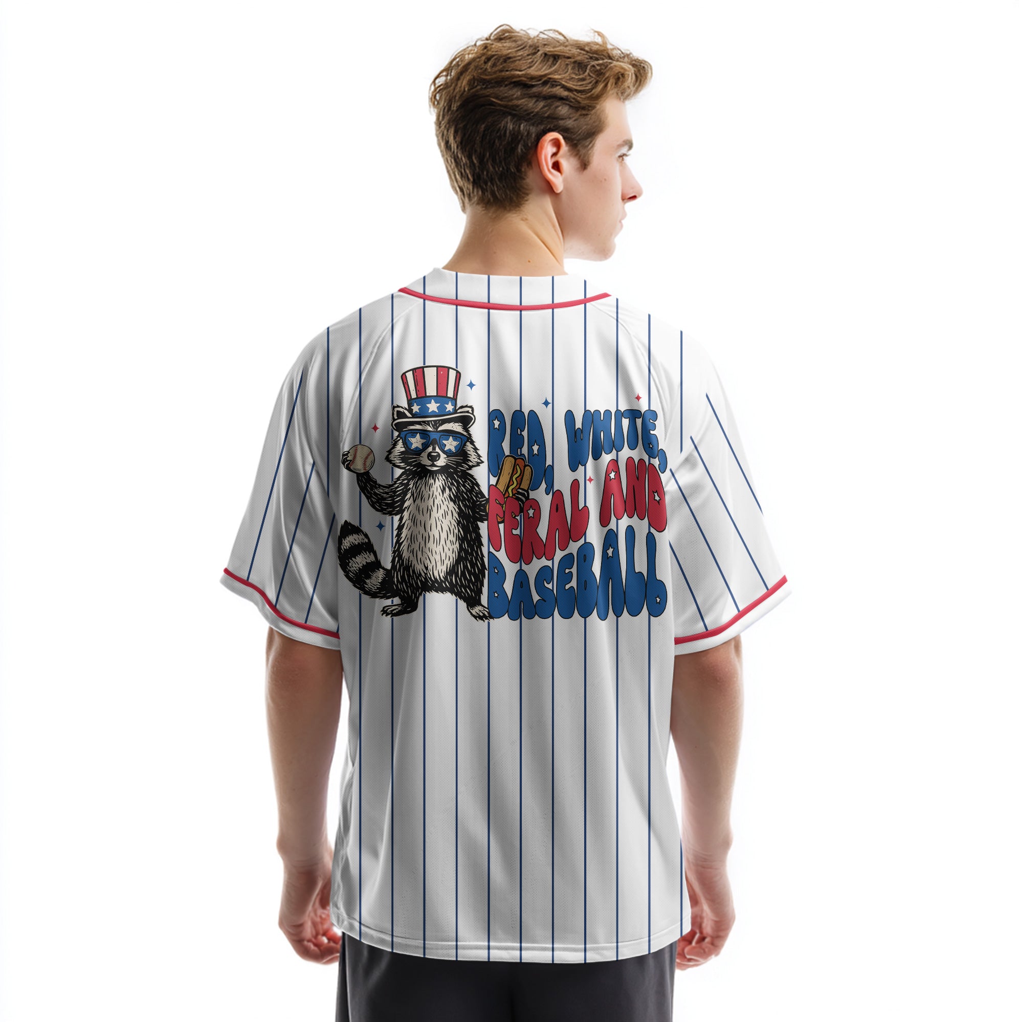 RED, WHITE, FERAL AND BASEBALL - Custom 4th Of July Baseball Jersey
