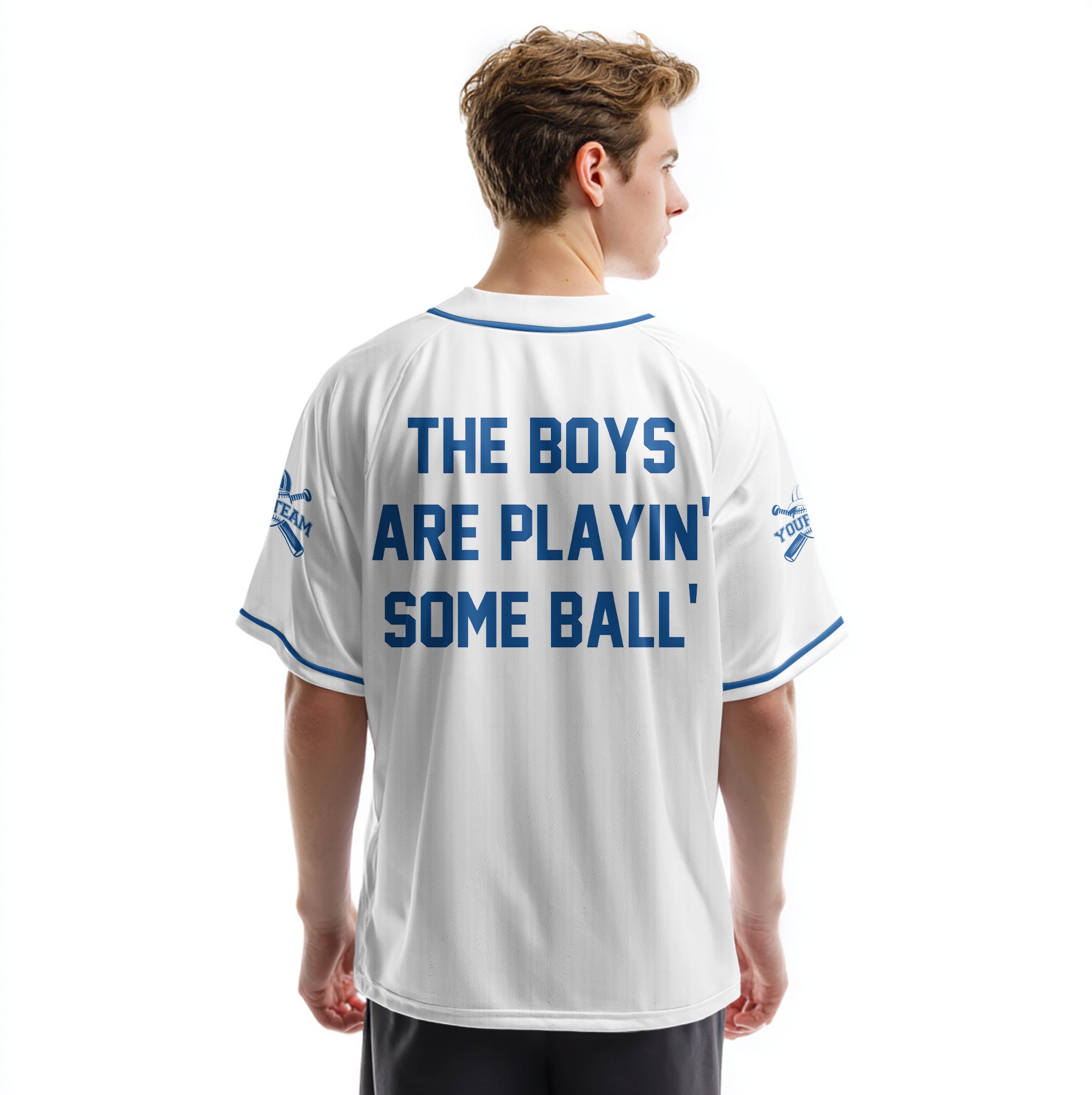 The Boys Are Playing - Custom White and Blue Baseball Jersey
