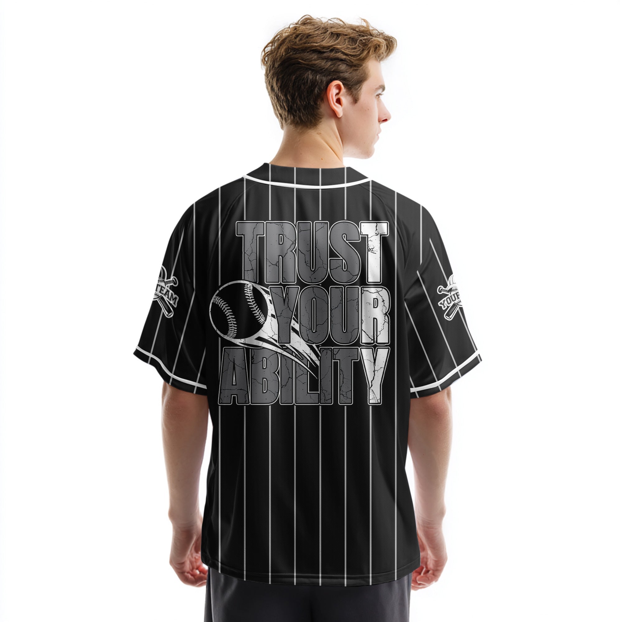 Trust Your Ability - Custom Black and White Stripes Baseball Jersey