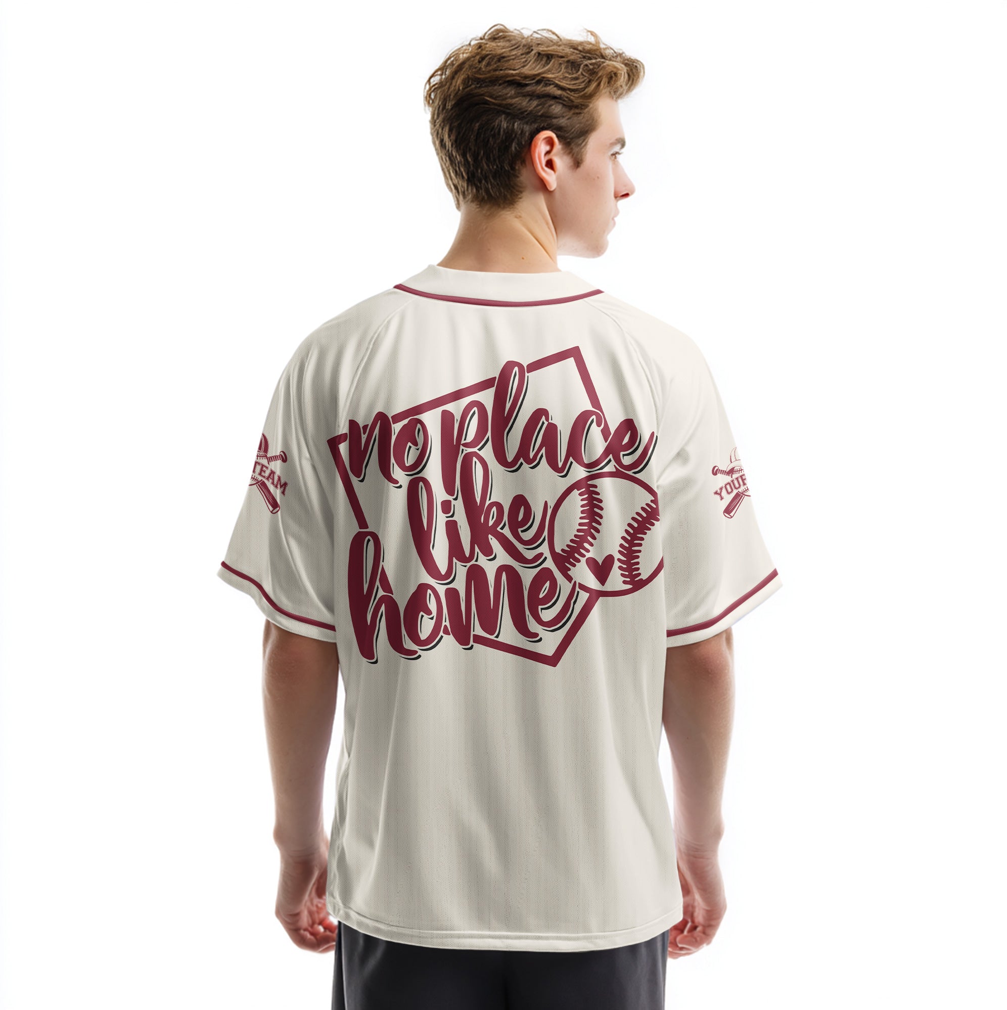 No Place Like Home - Custom Cream Red Baseball Jersey