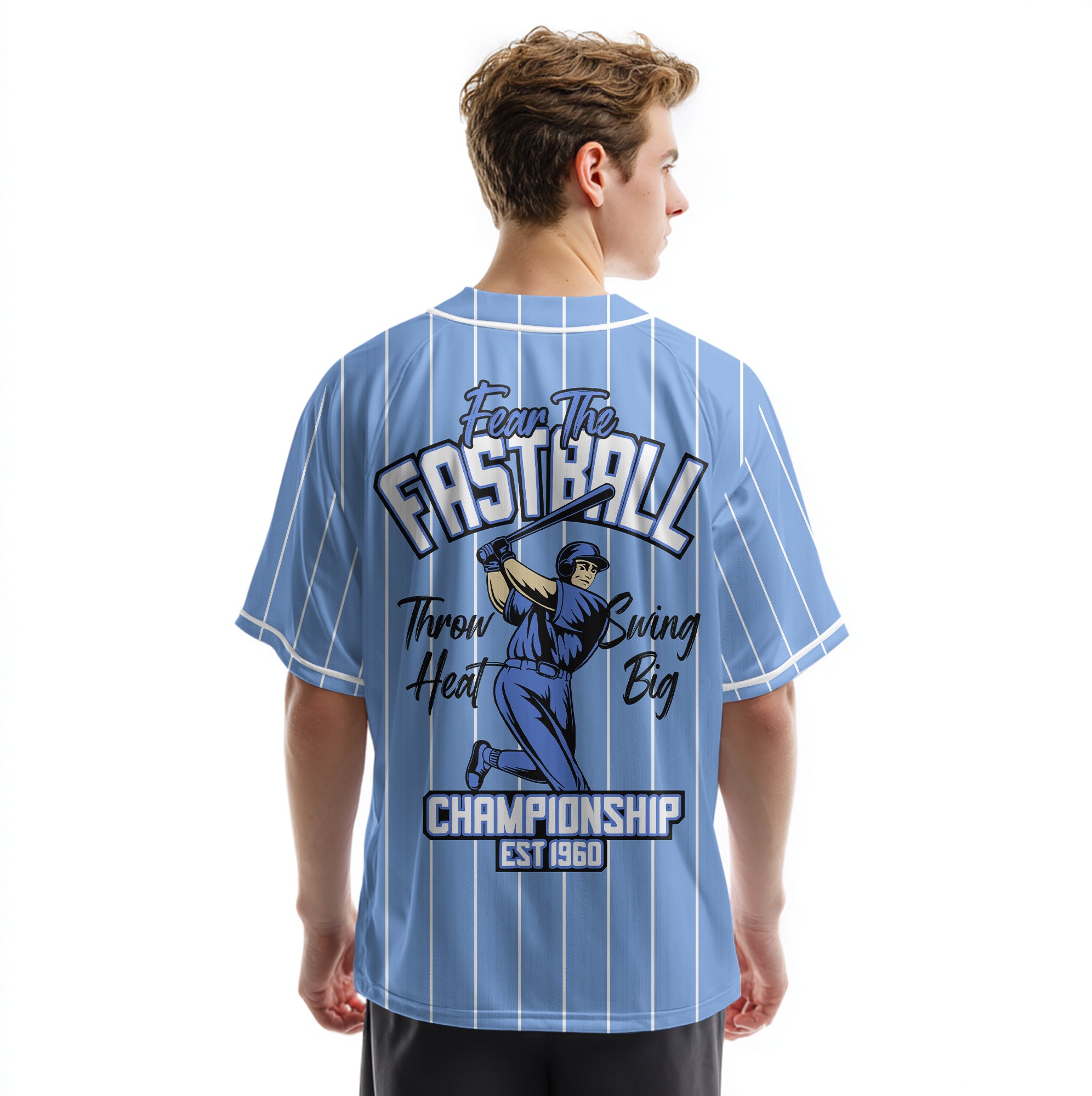 Throw Heat Swing Big - Custom Light Blue with White Stripes Baseball Jersey